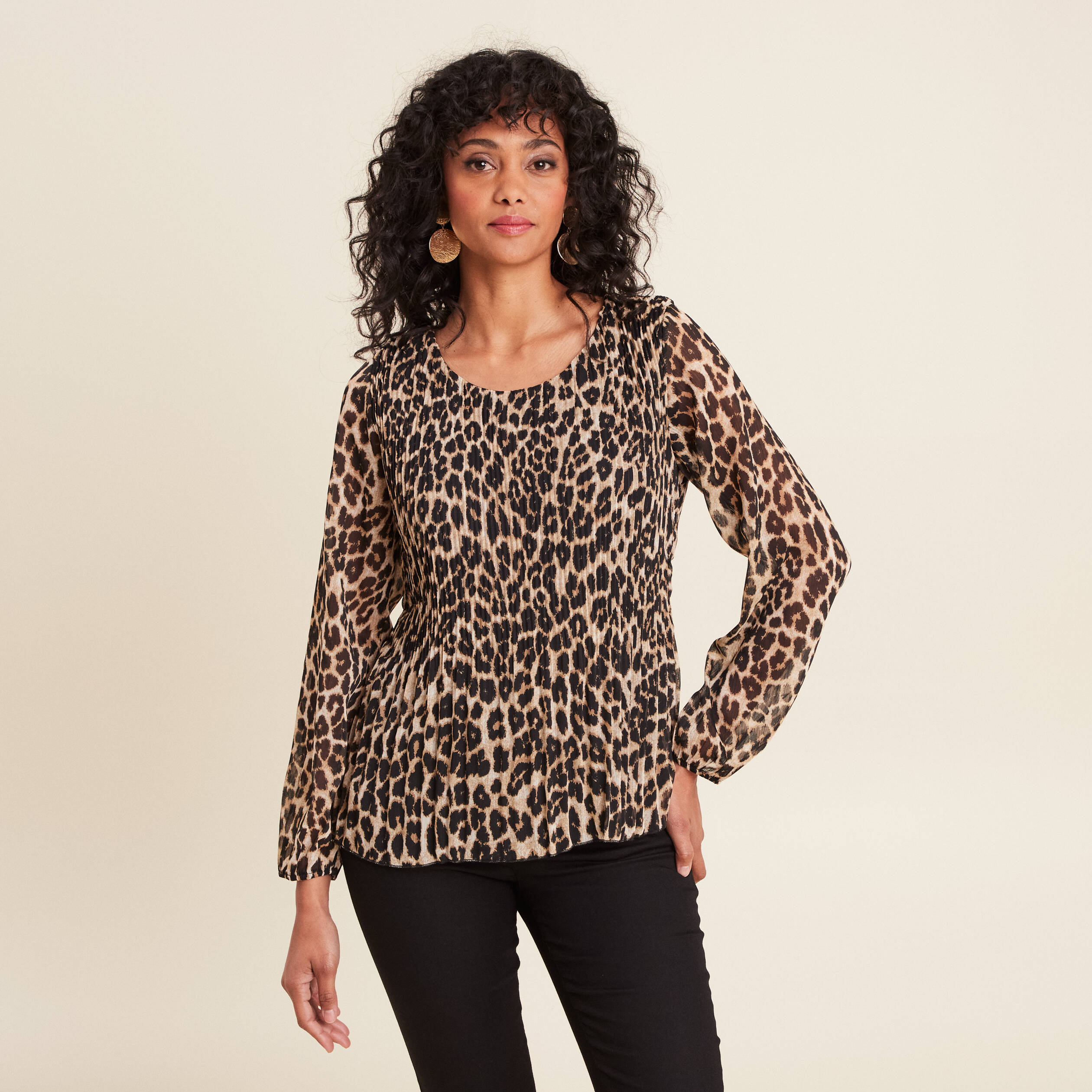 Blouse manches longues plissée creme femme