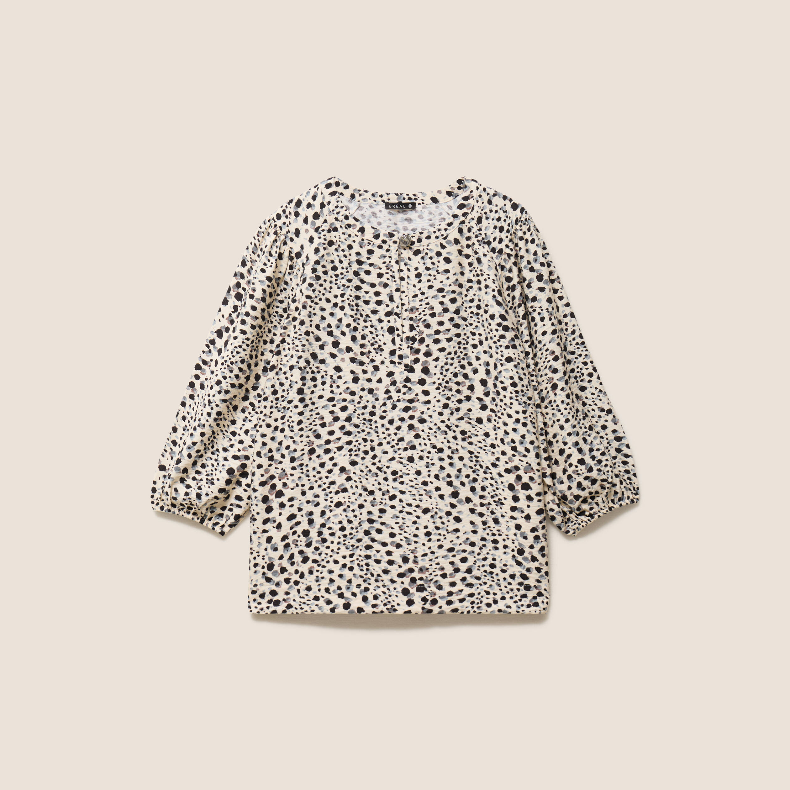 Blouse droite col rond manches 3/4 blanc femme