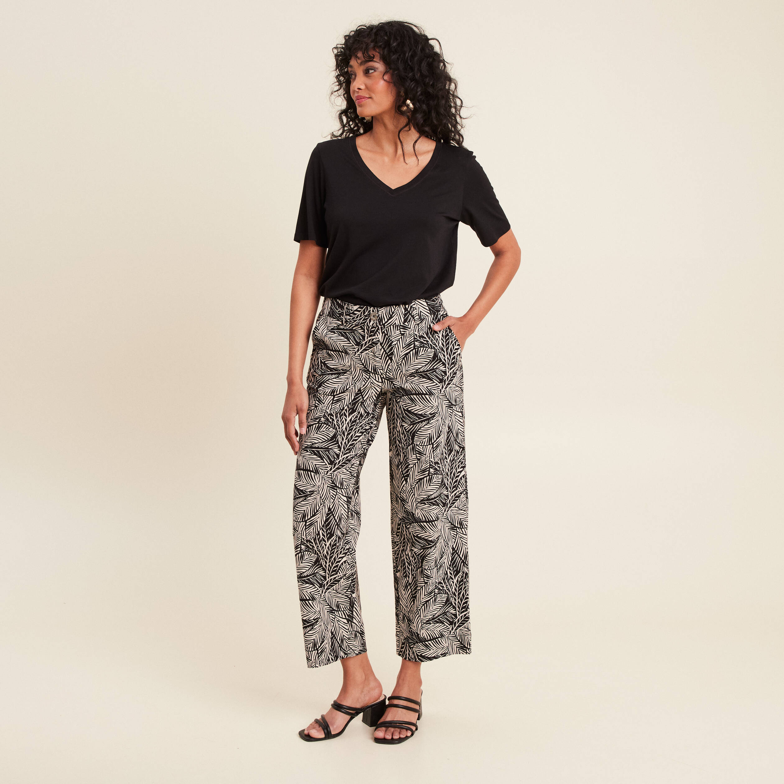 Pantalon large 7/8ème noir femme