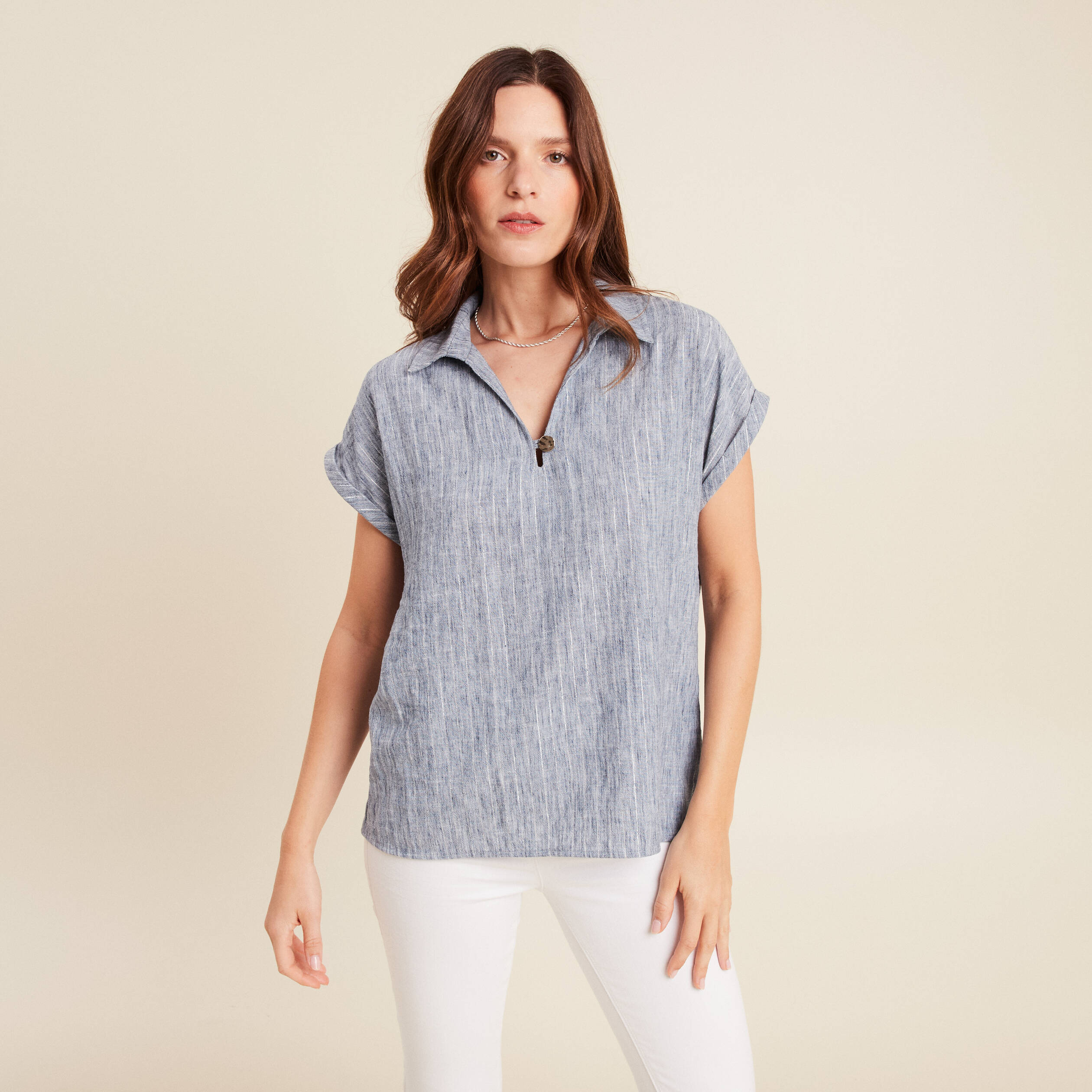 blouse manches courtes fluide bleu femme Blouse manches courtes fluide bleu femme