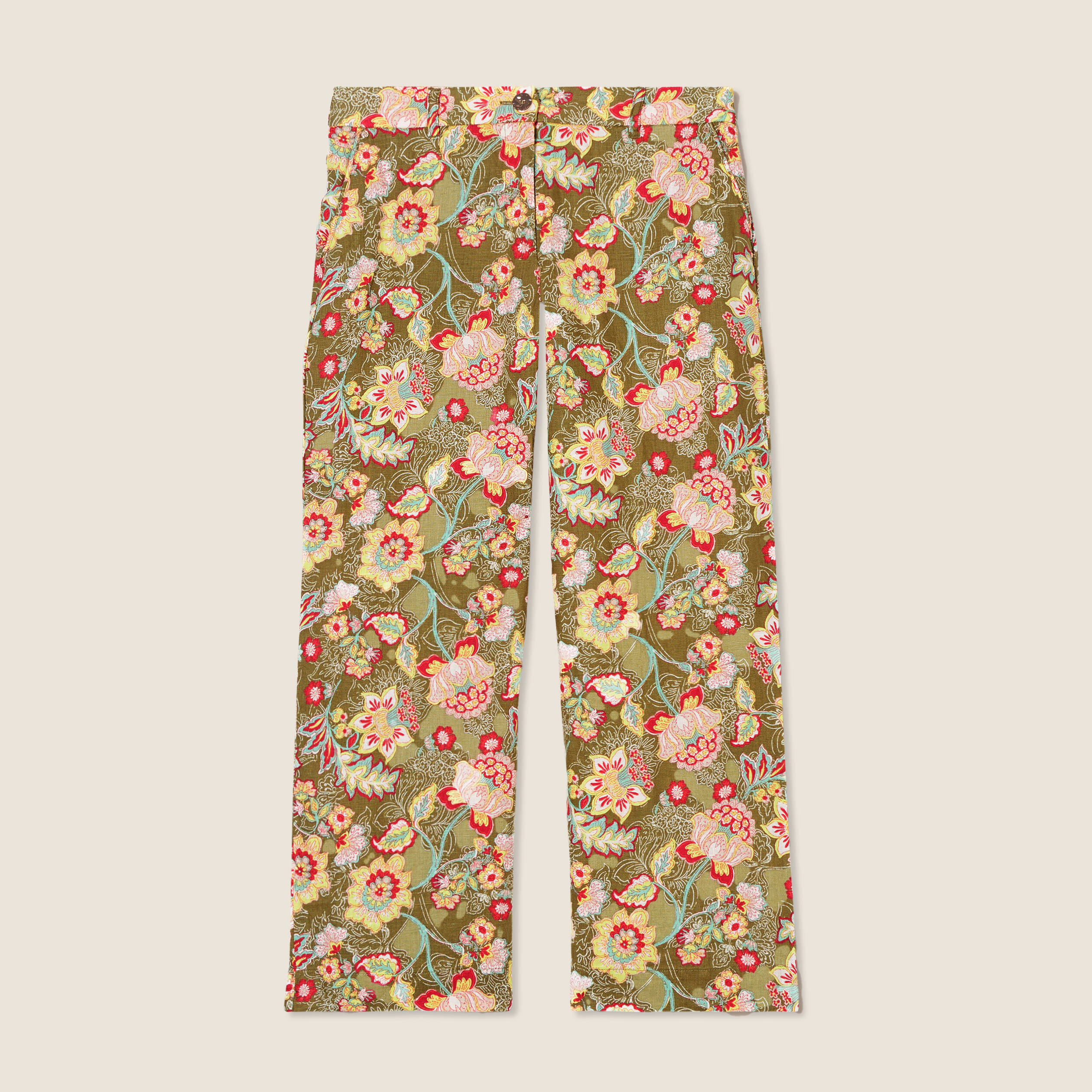 Pantalon large 7/8&egrave;me vert kaki femme