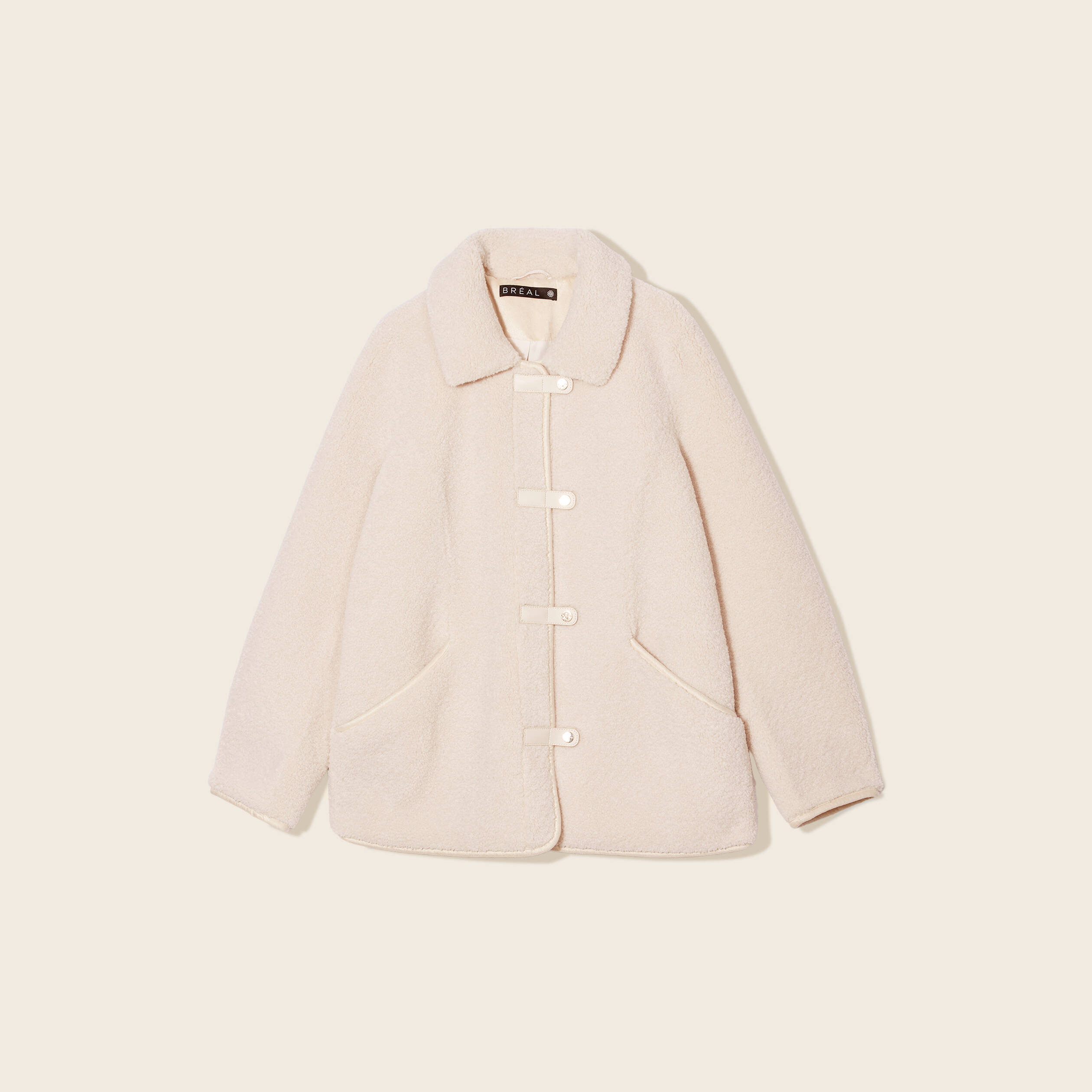 Manteau droit effet mouton ivoire femme