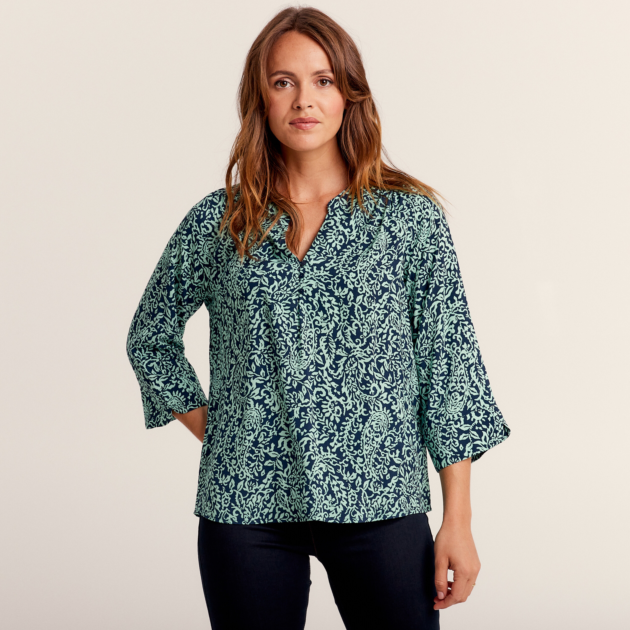 Blouse manches 3 4 bleu femme Breal