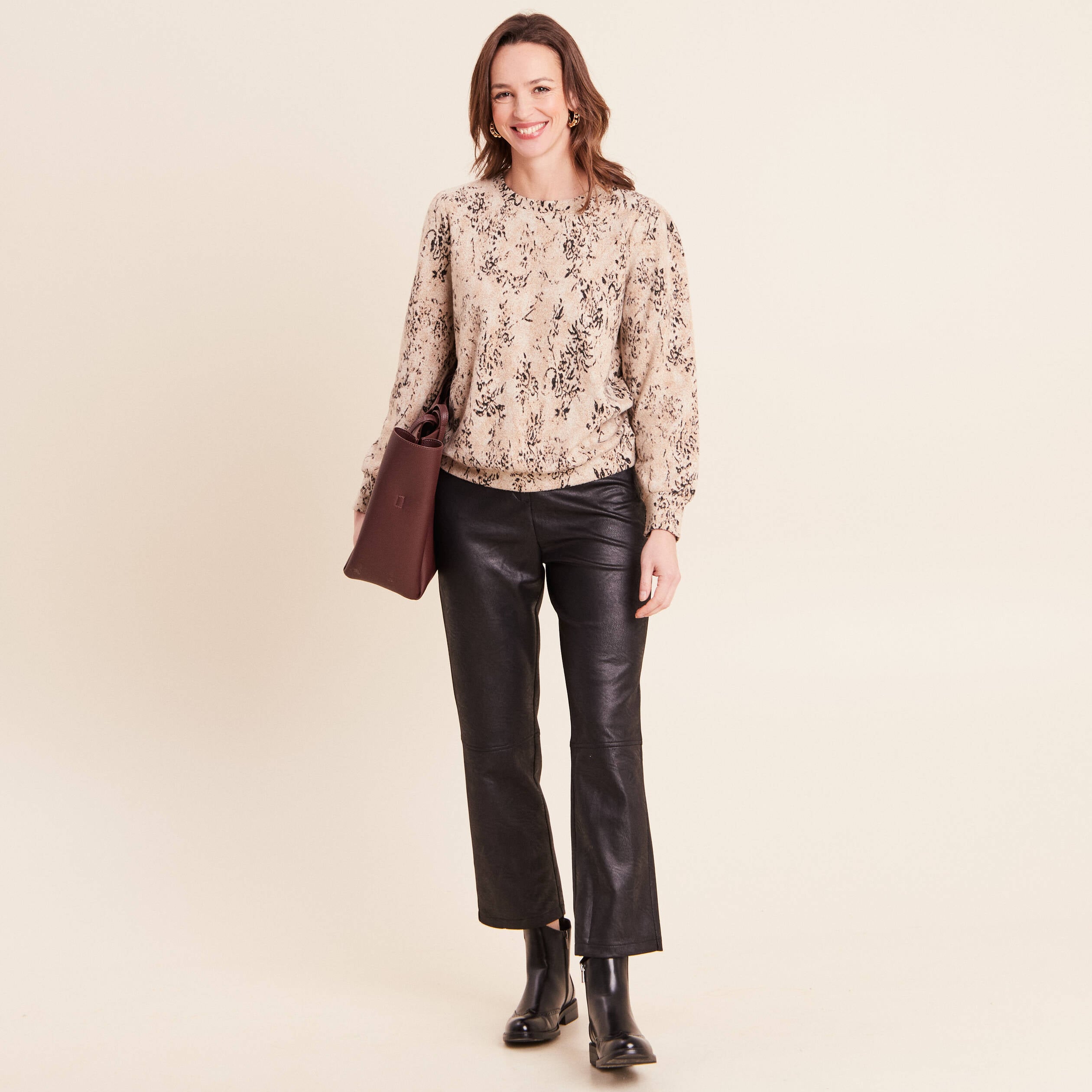 Pantalon similicuir droit 7/8&egrave;me noir femme