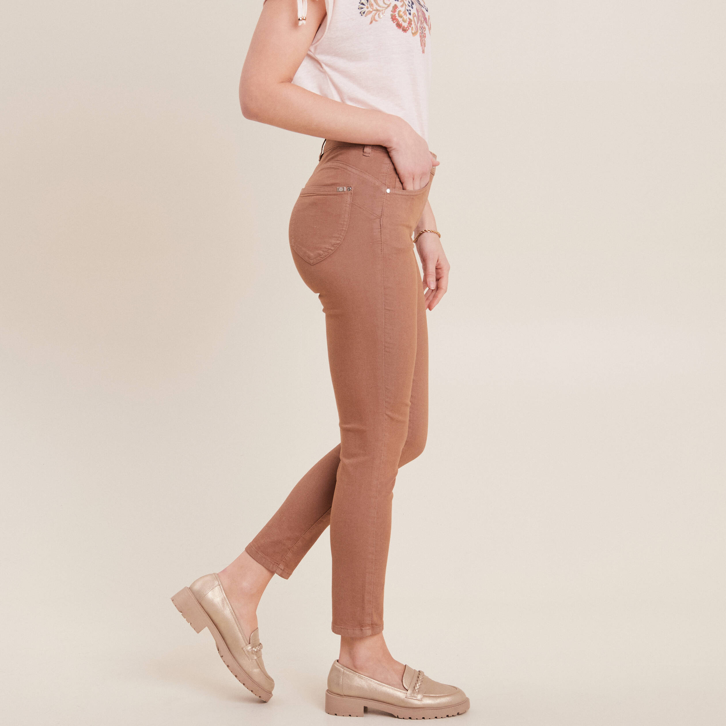 Pantalon léger taille standard 7/8ème marron femme