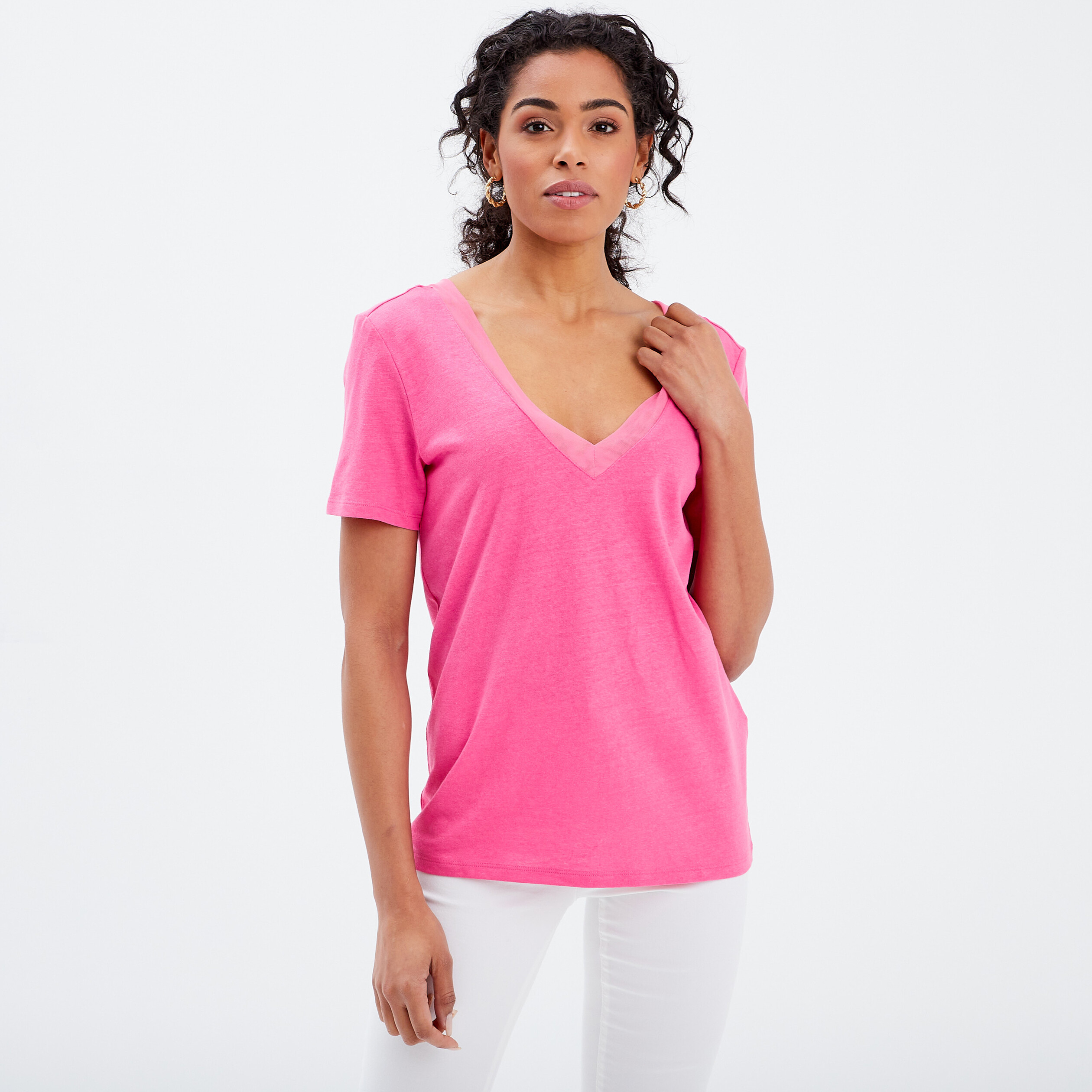 T-shirt manches courtes rose fushia femme