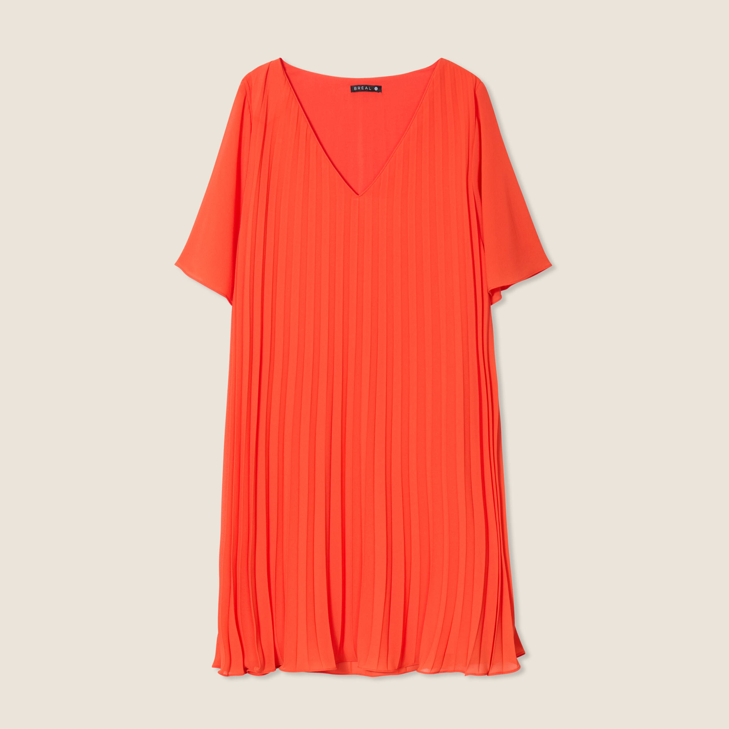 Robe droite plissée orange foncé femme
