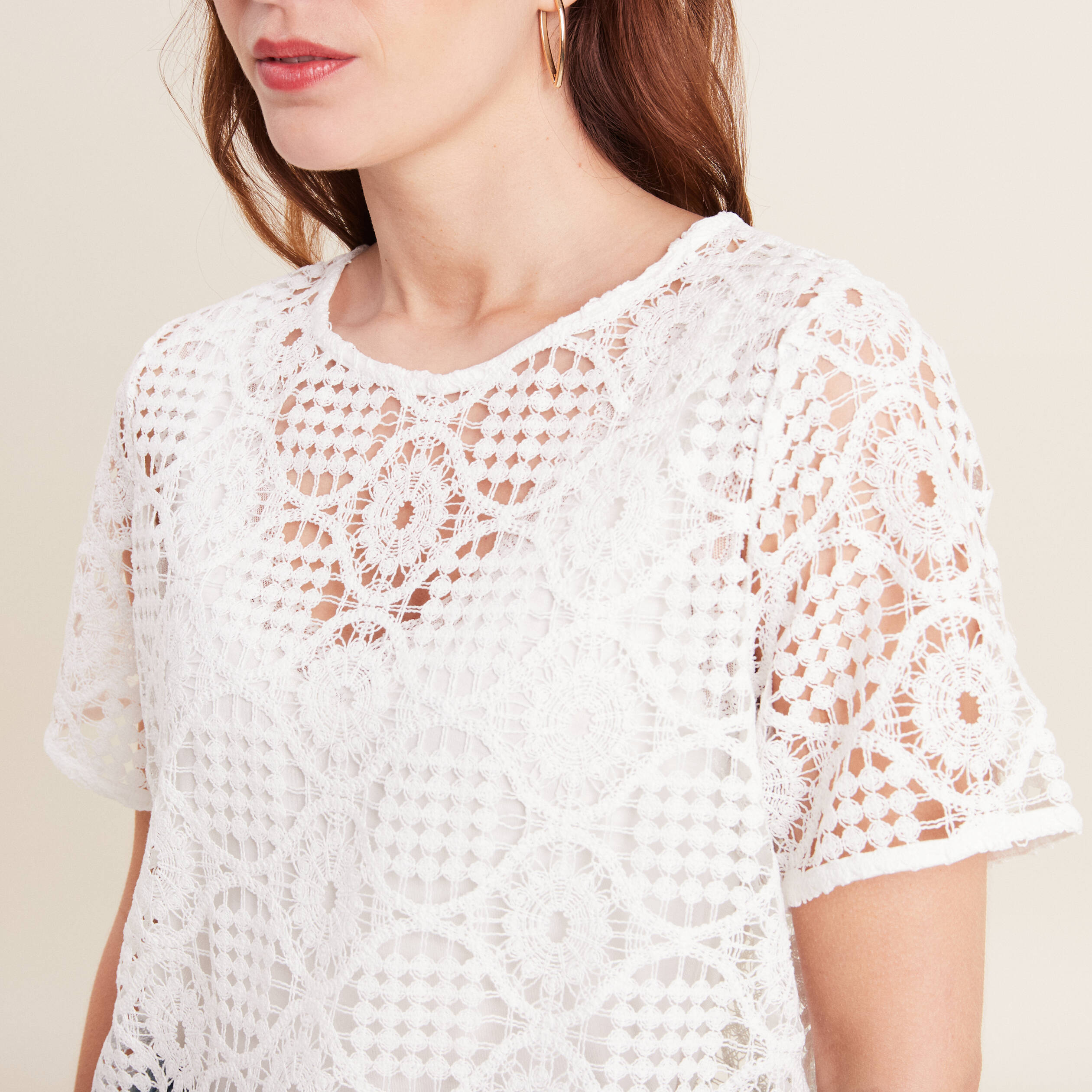 T-shirt manches courtes ecru femme