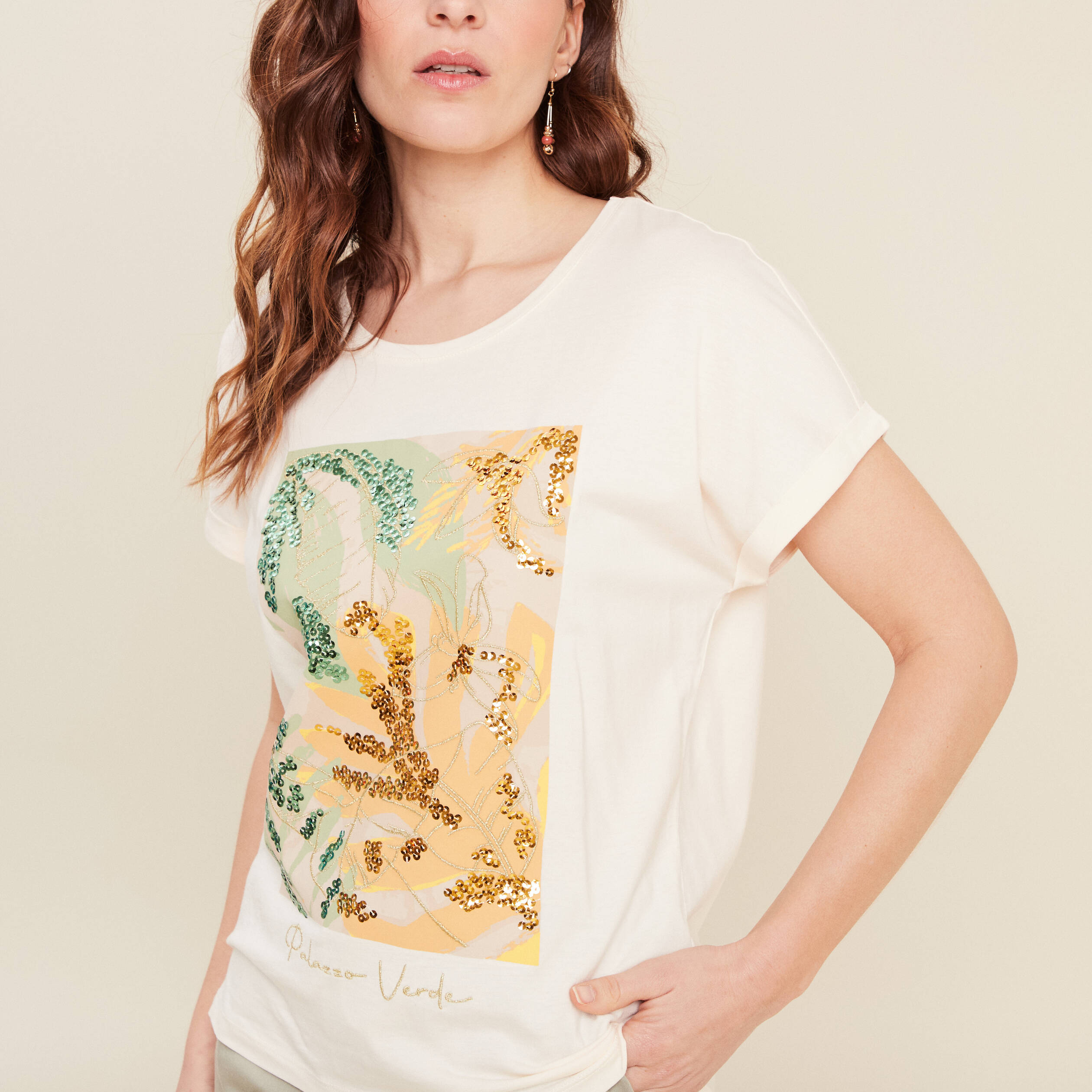 T-shirt manches courtes ecru femme