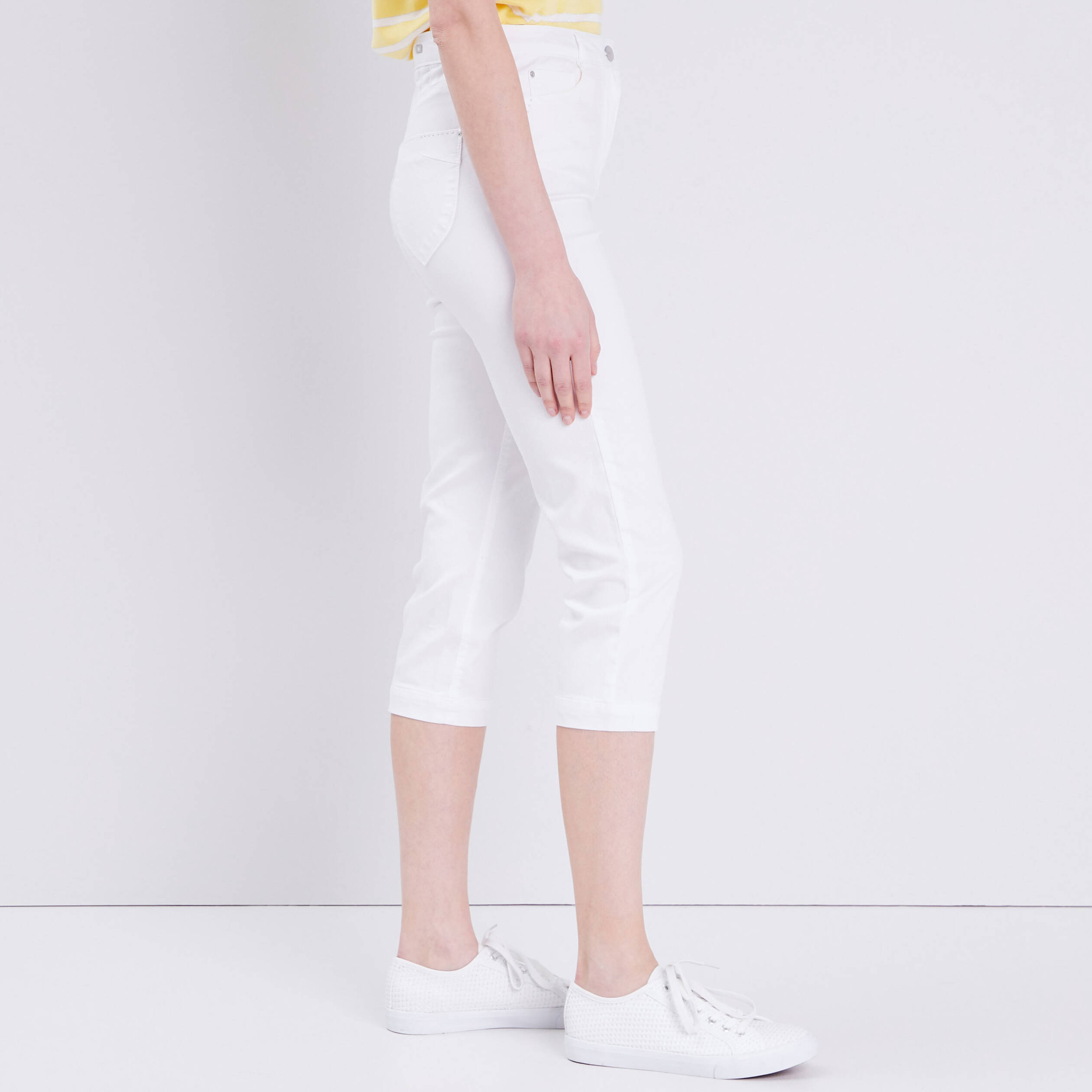 Pantacourt droit taille haute blanc femme