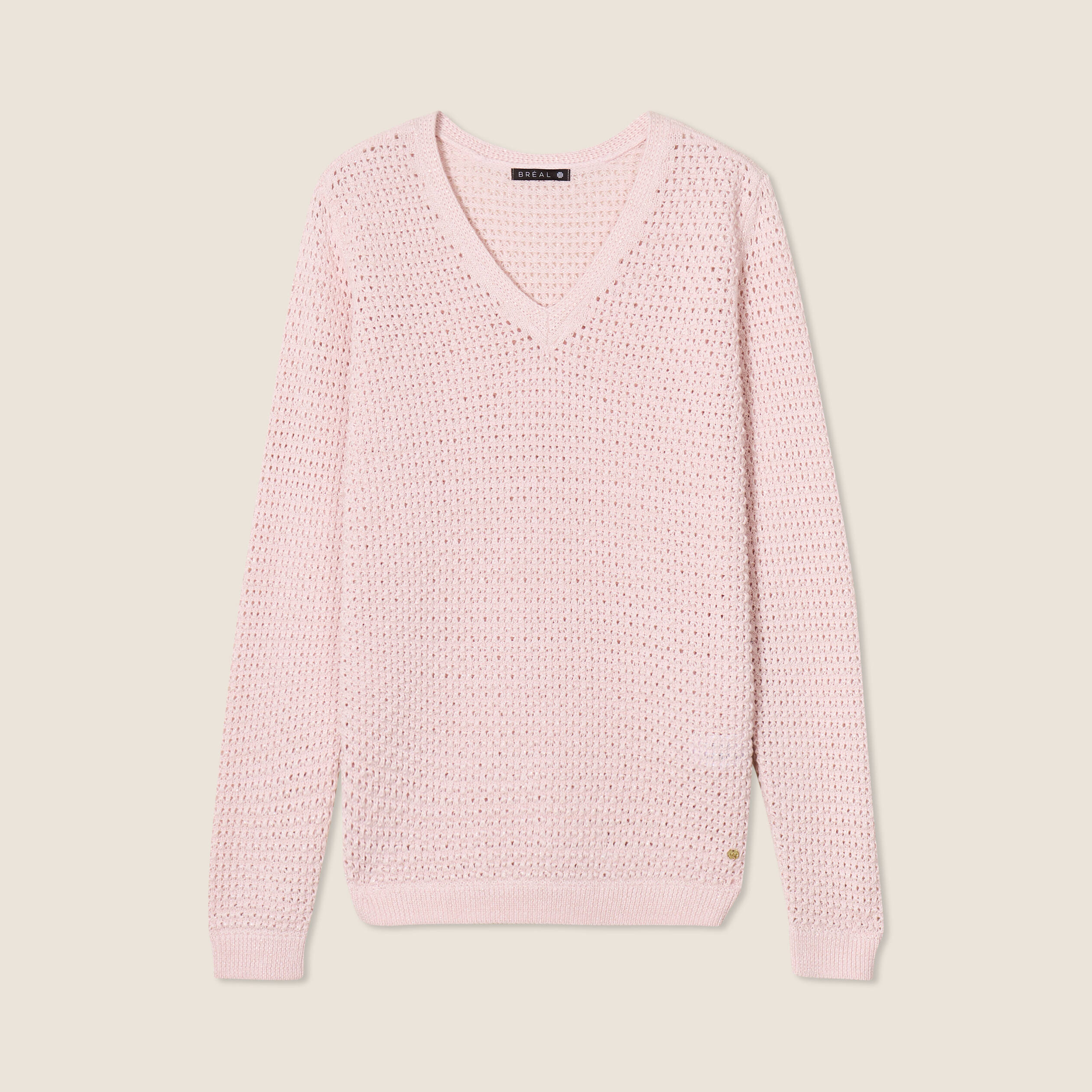 pull manches longues col en v rose clair femme Pull manches longues col en V rose clair femme