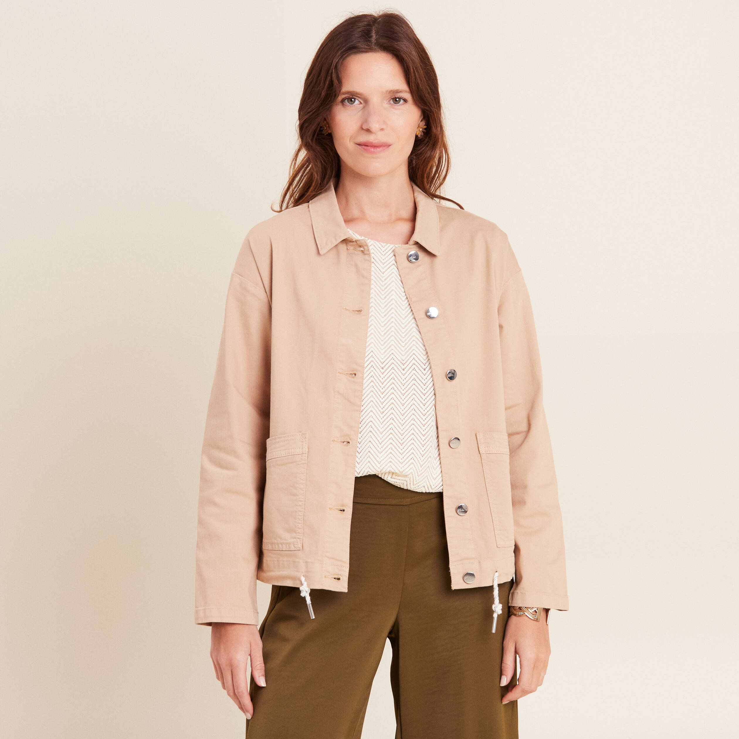 Blouson droit boutonné sable femme