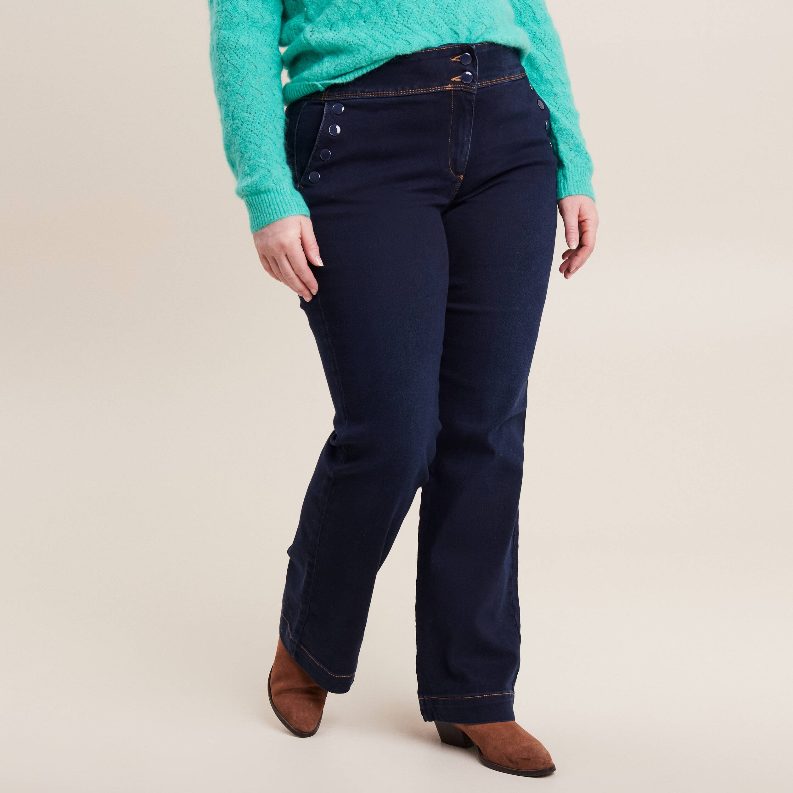 jean bootcut taille haute denim brut femme Jean bootcut taille haute denim brut femme