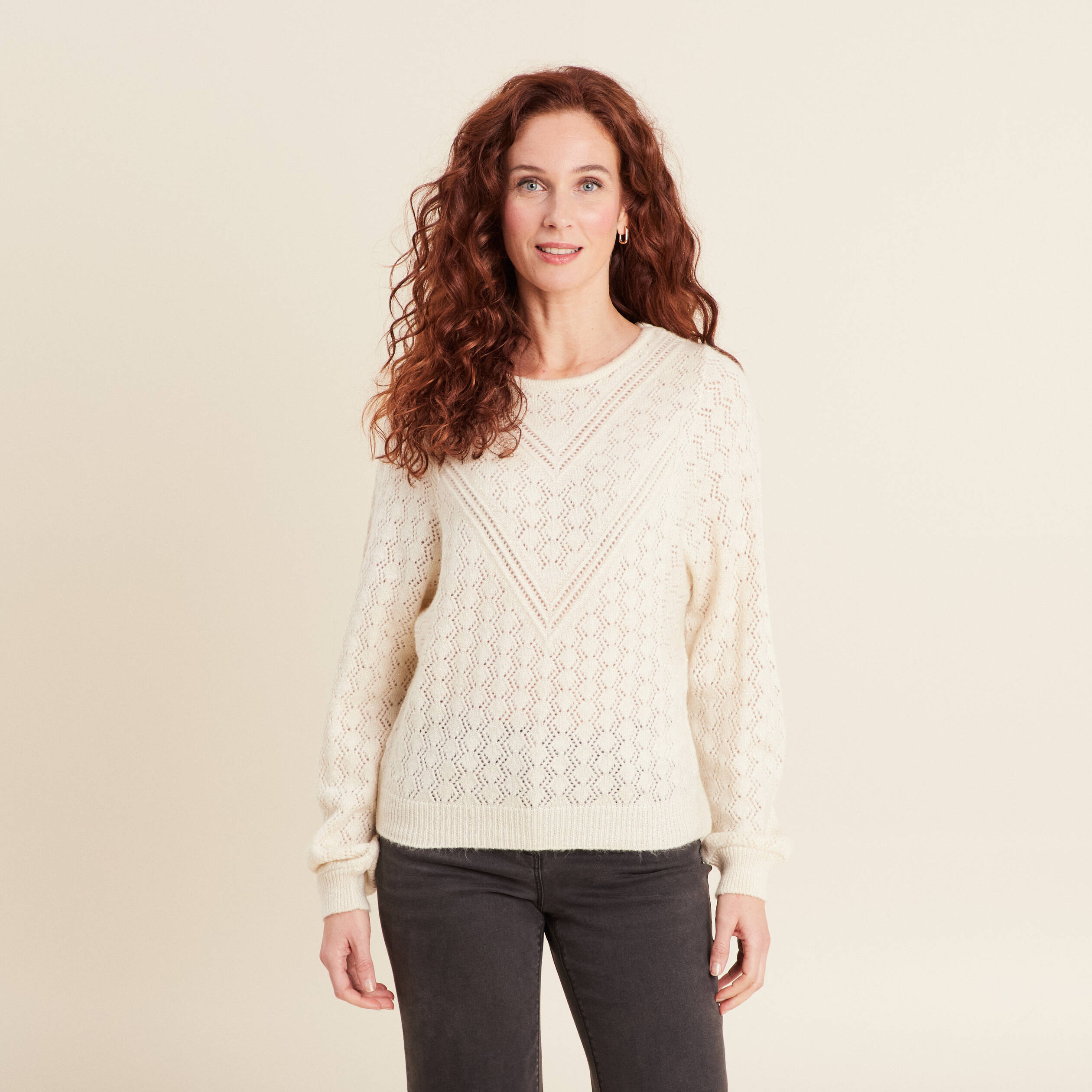Pull manches longues ajouré sable femme