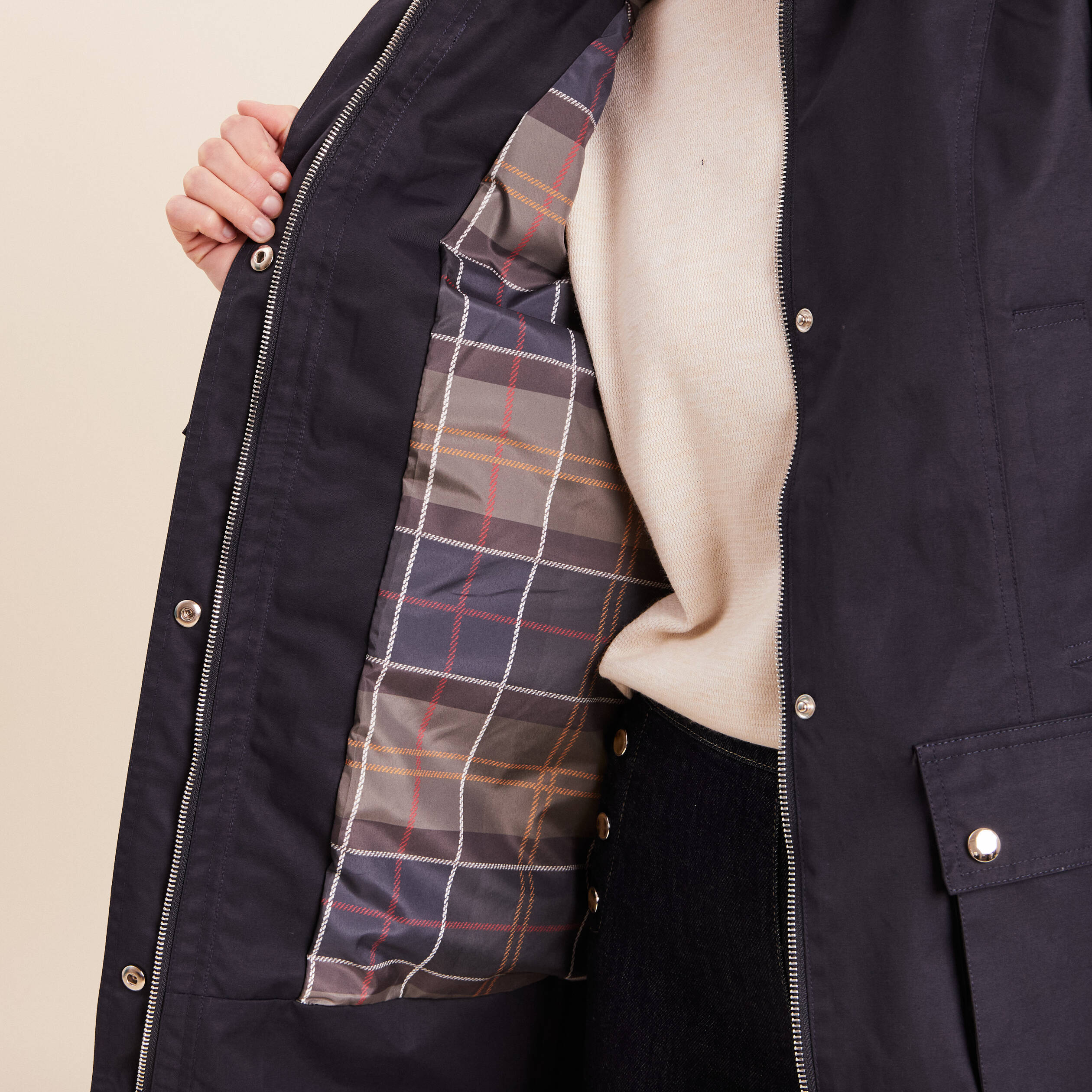 Parka &agrave; capuche doubl&eacute;e bleu fonc&eacute; femme