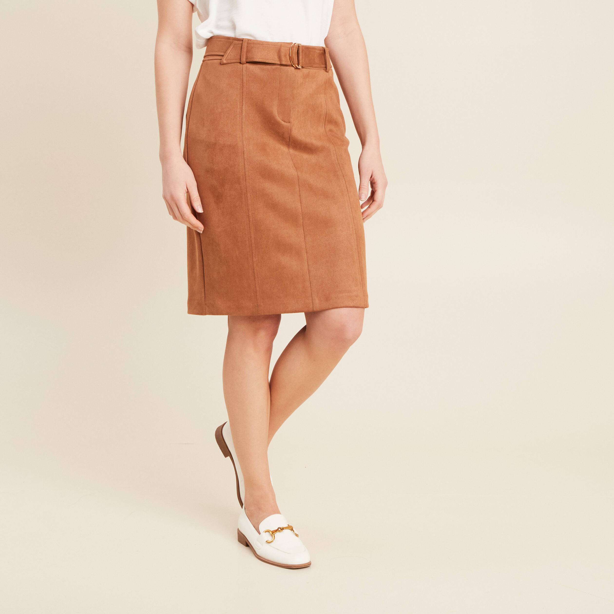 jupe droite suedine marron femme Jupe droite suédine marron femme