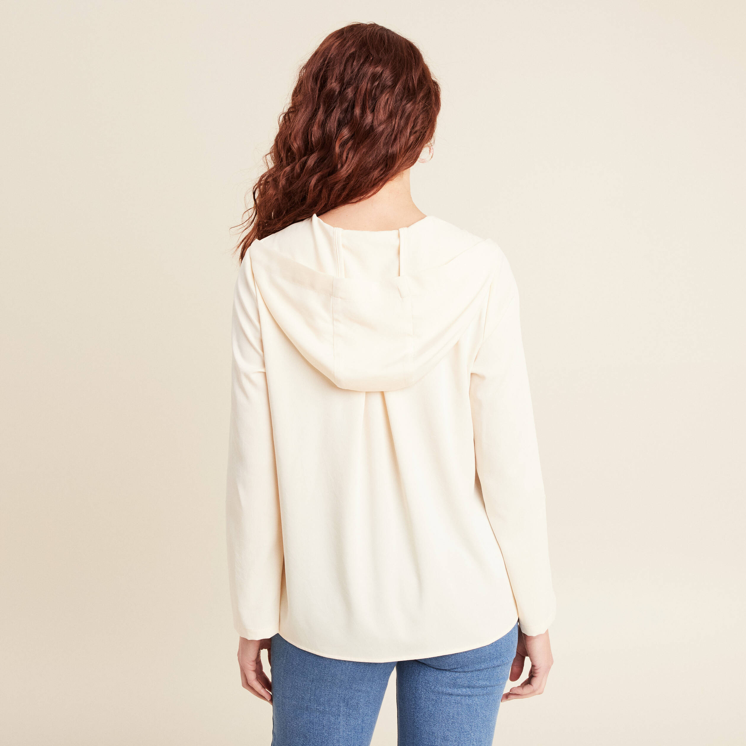 blouse manches 34 a capuche ecru femme Blouse manches 3/4 à capuche ecru femme