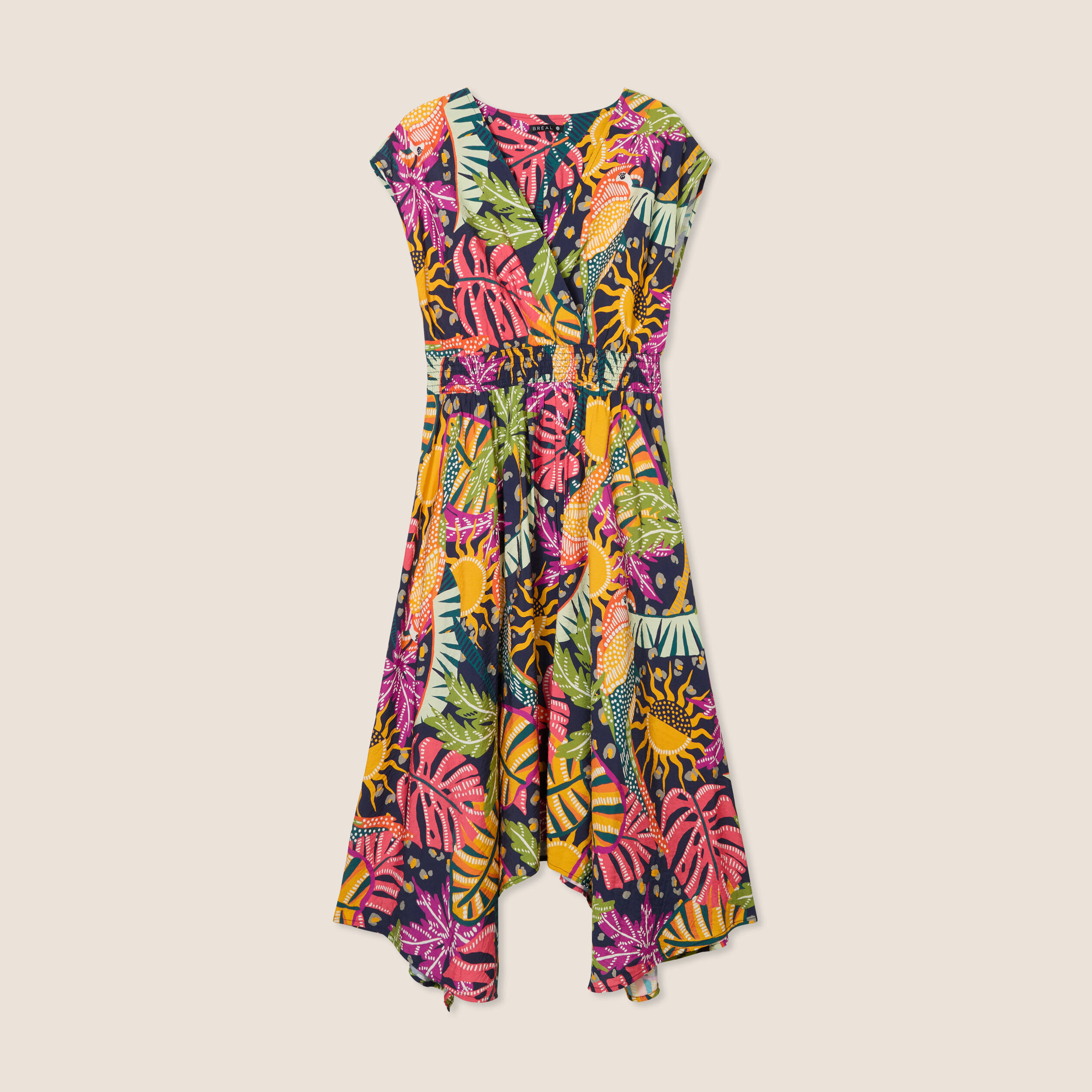 Robe longue évasée sans manches multicolore femme