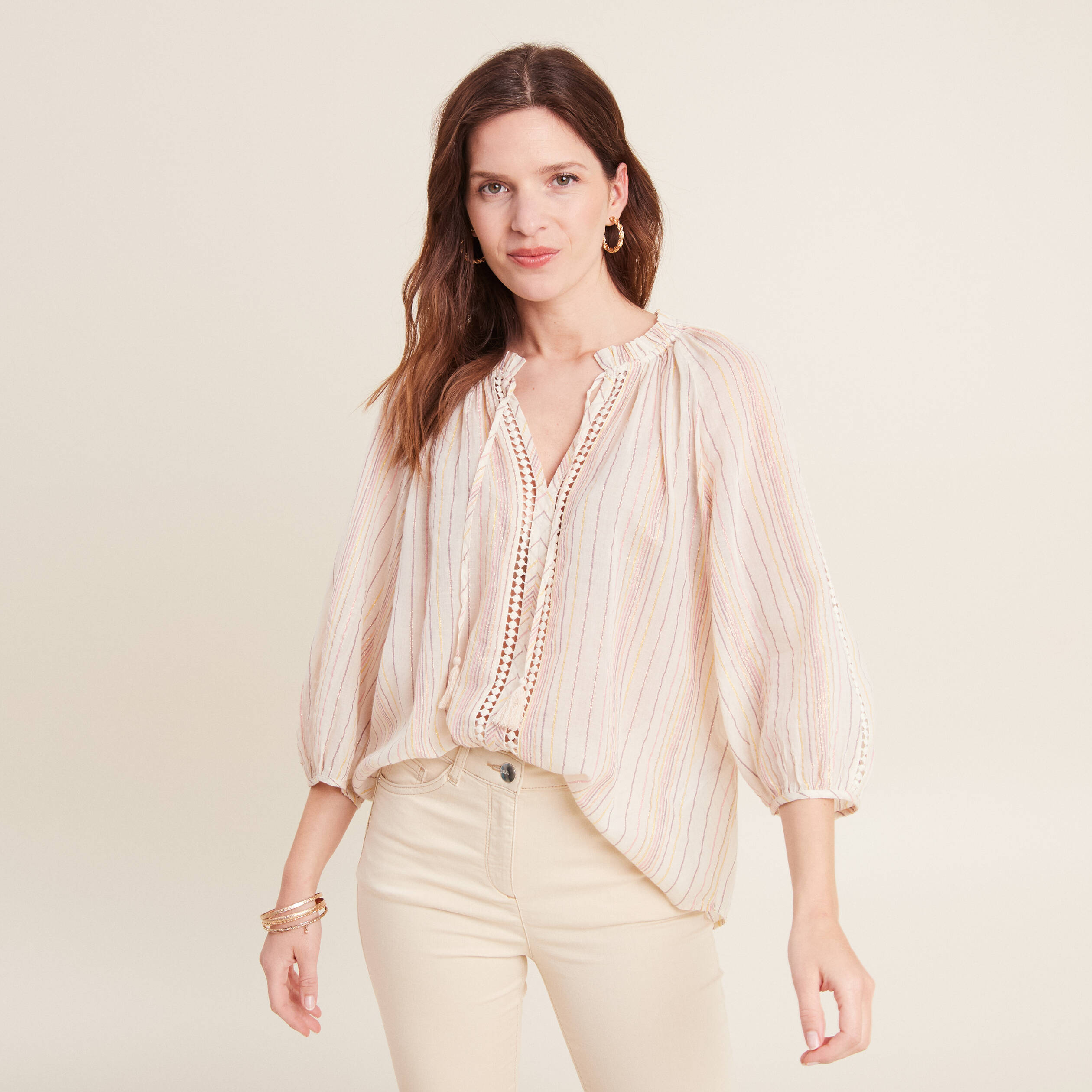 Blouse manches 3/4 rose pastel femme