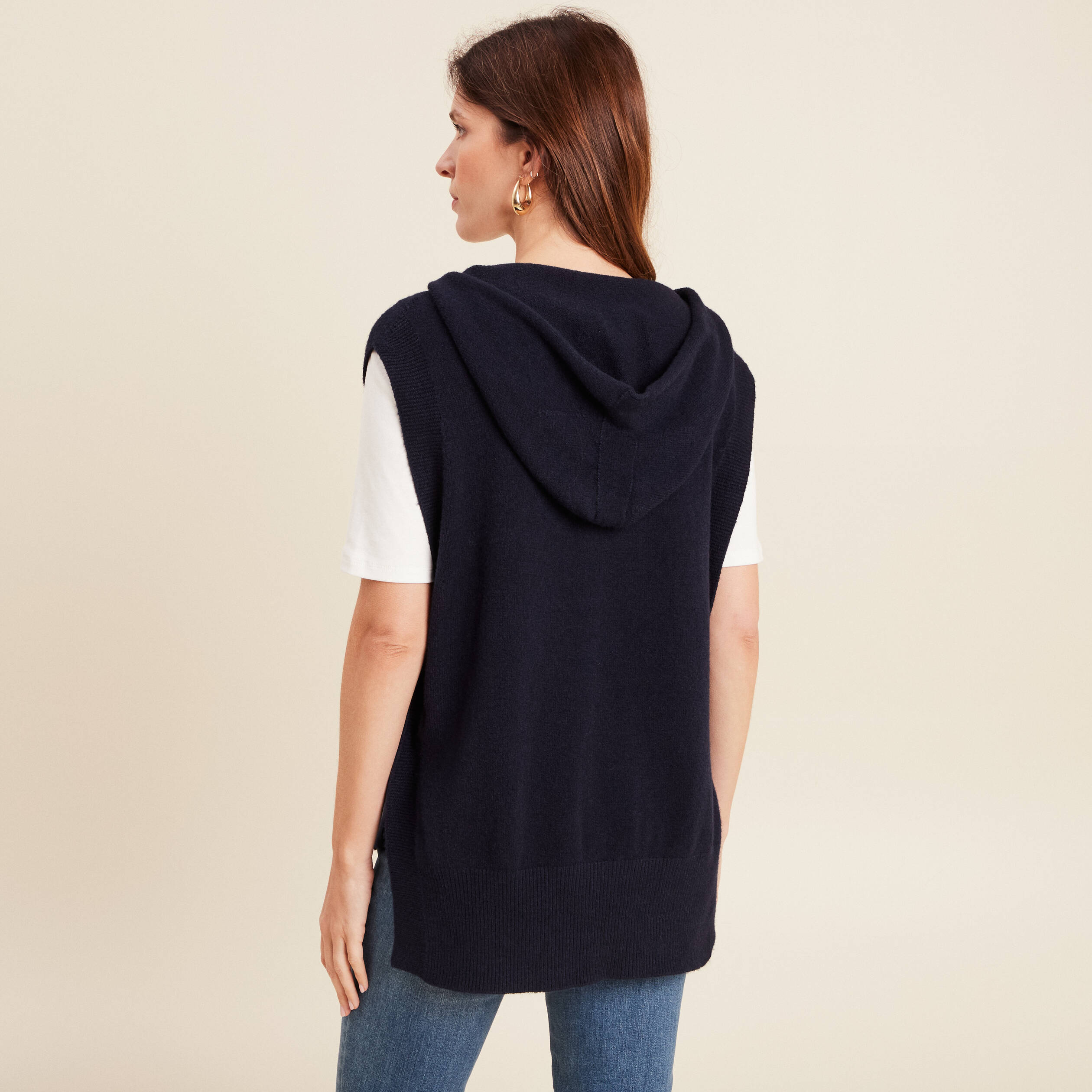 Pull sans manches à capuche bleu foncé femme Bréal