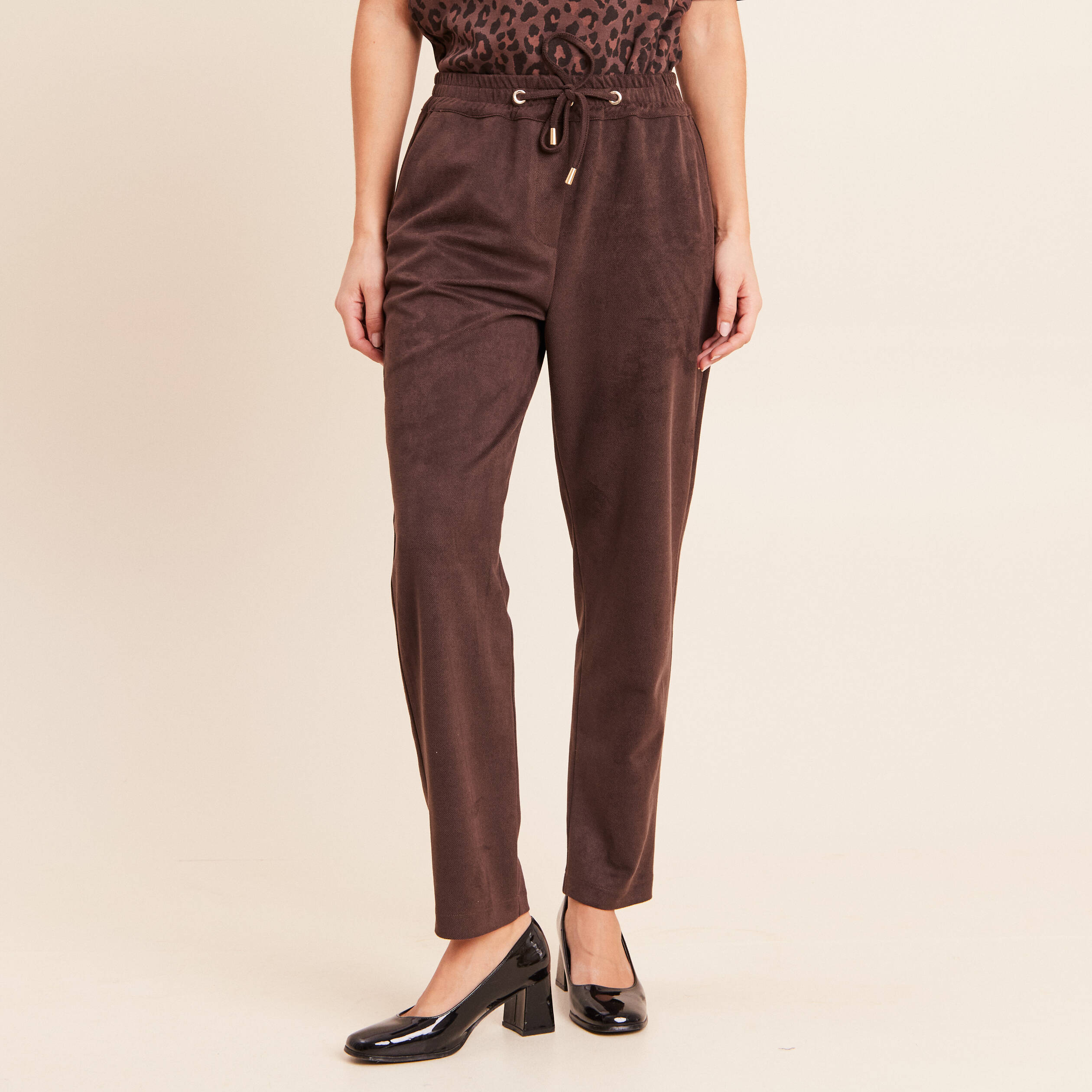 Jogging aspect daim marron fonc&eacute; femme