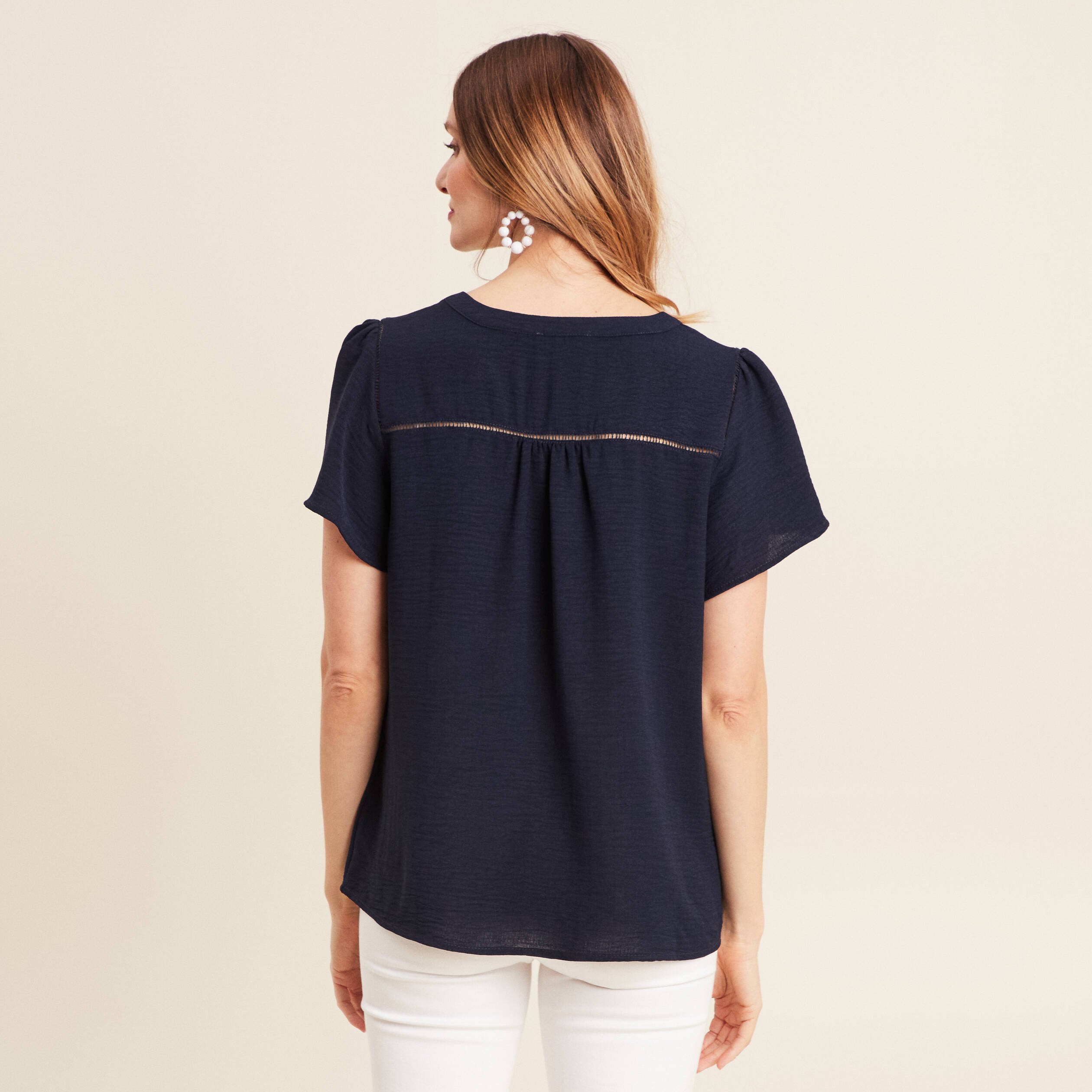 Blouse manches courtes bleu marine femme