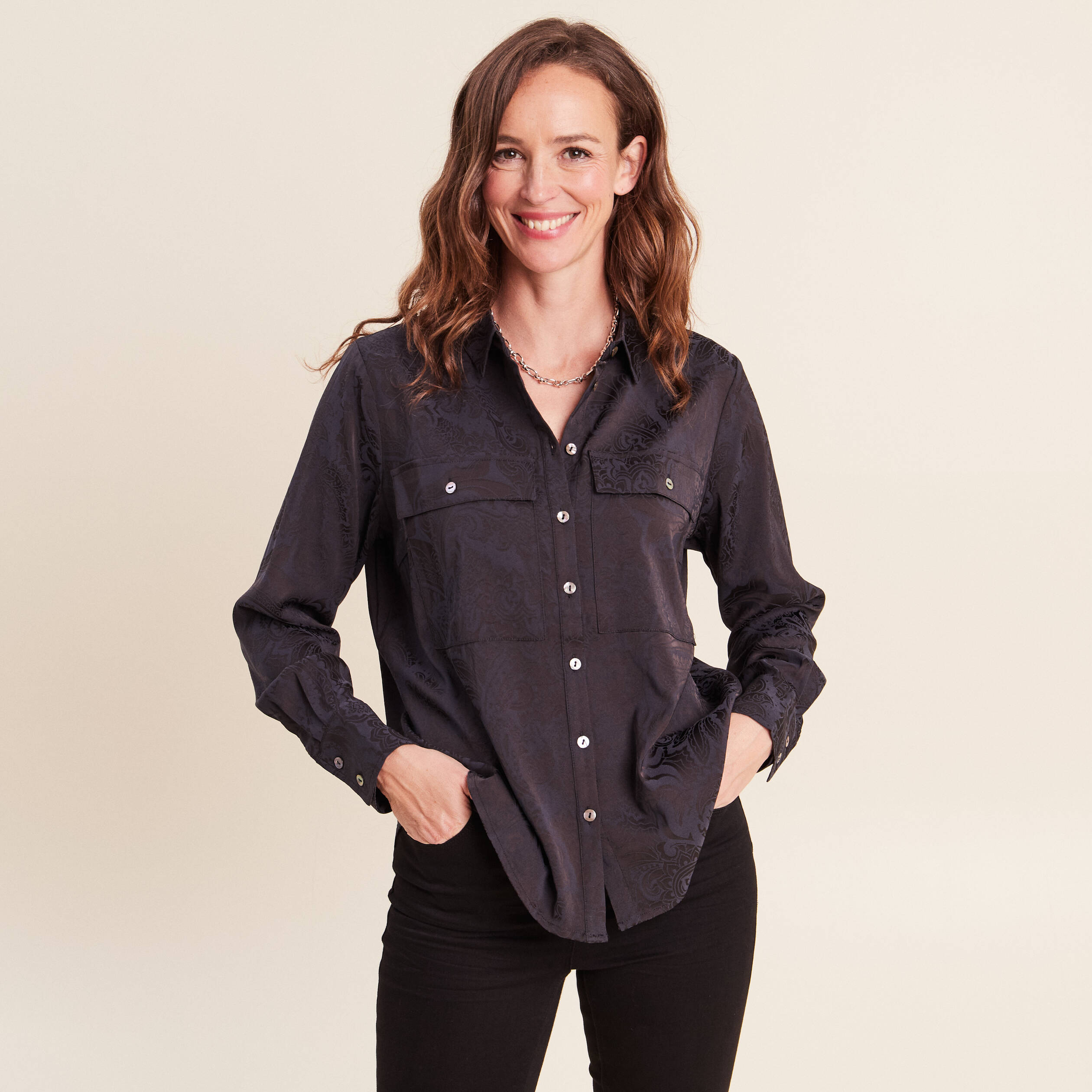 Chemise manches longues bleu femme