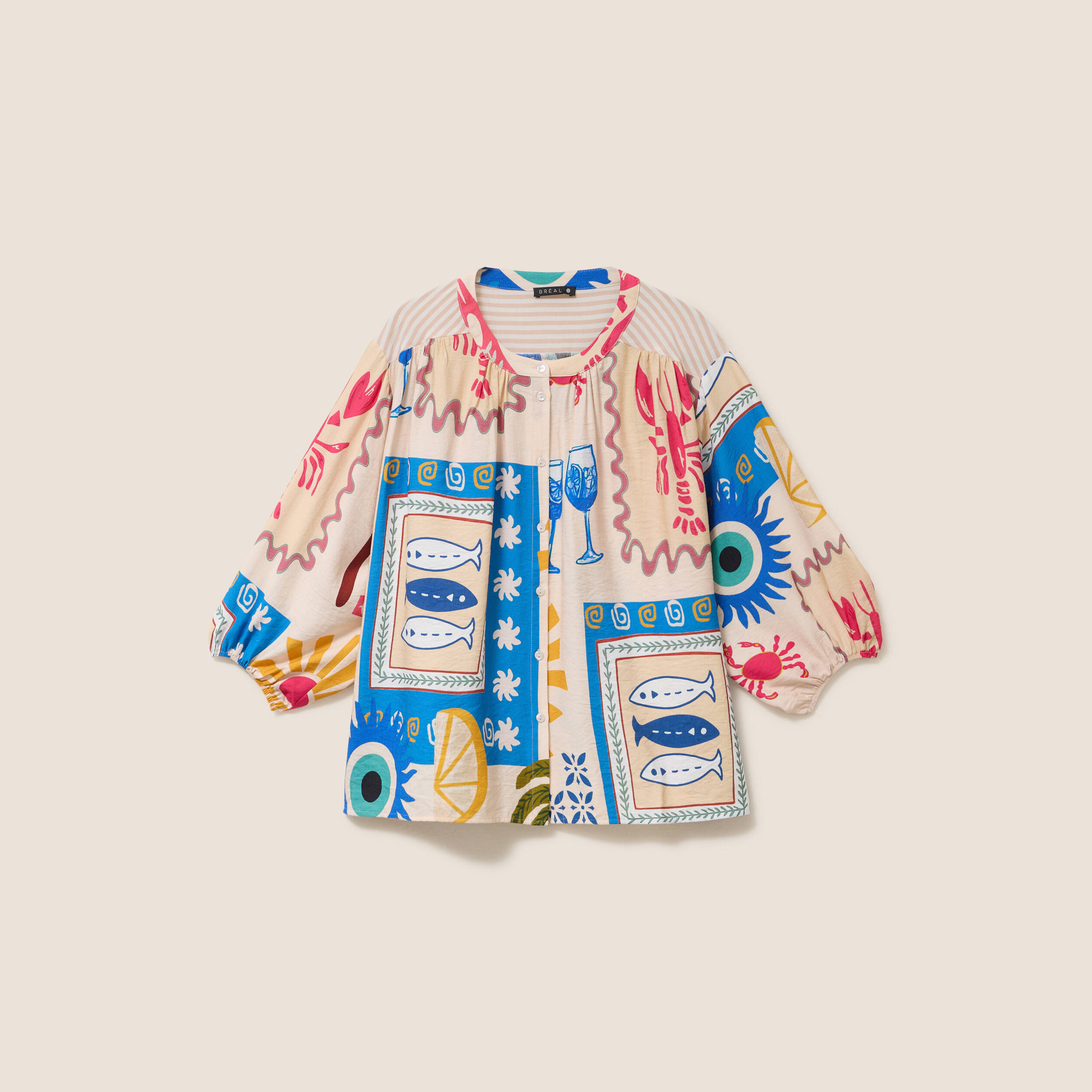 Chemise ample courte manches 3/4 multicolore femme