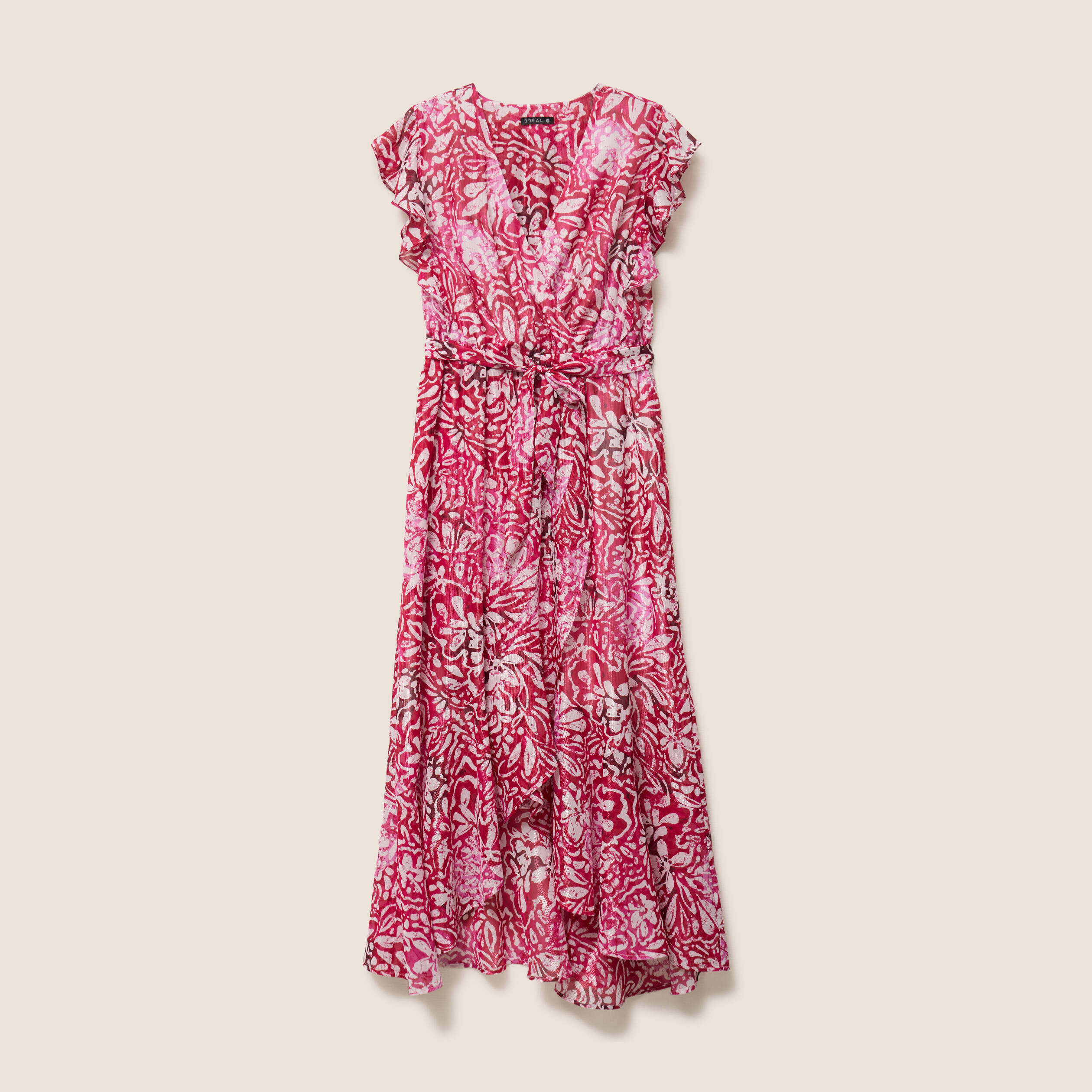 Robe longue portefeuille rose femme