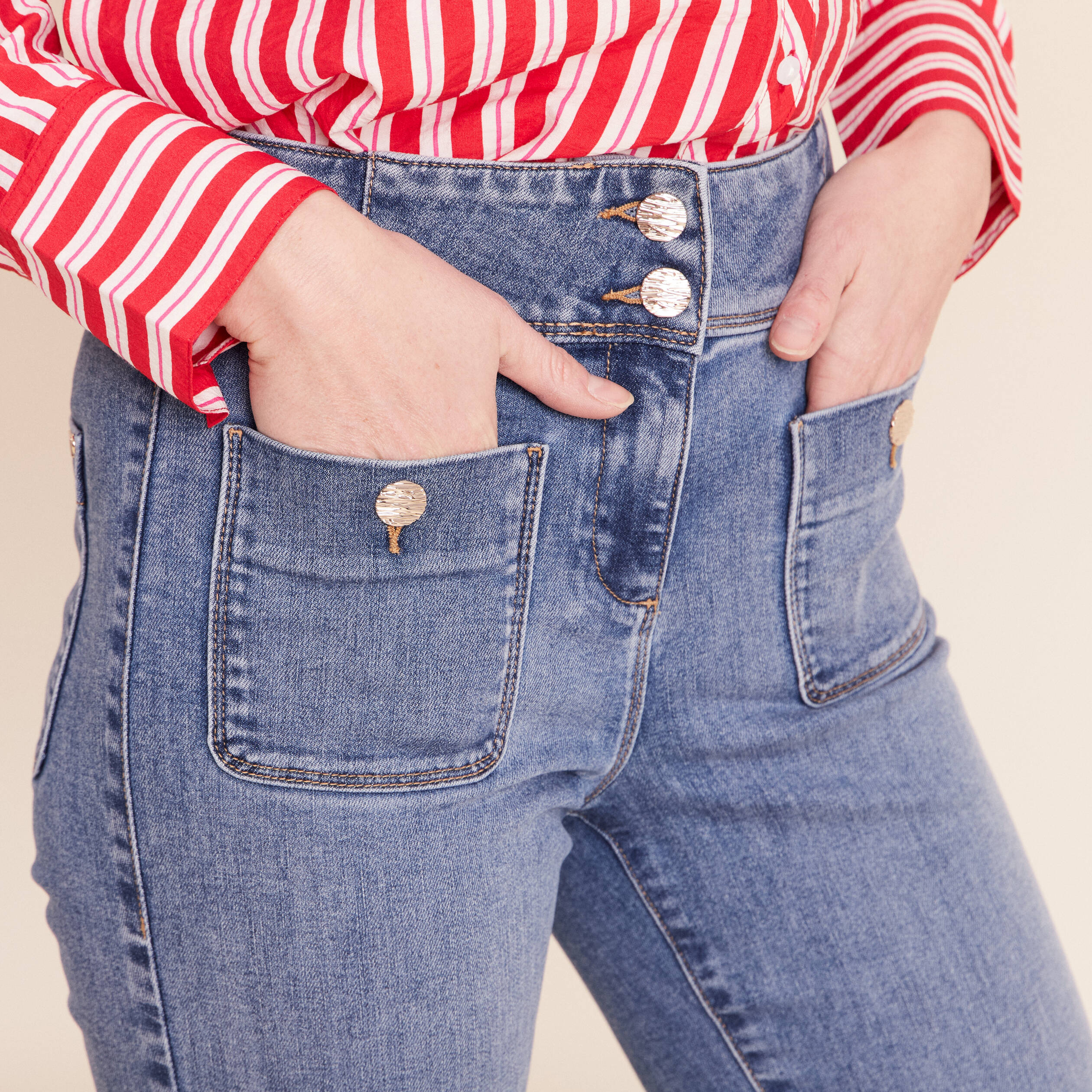 Jean coupe bootcut taille haute denim double stone femme