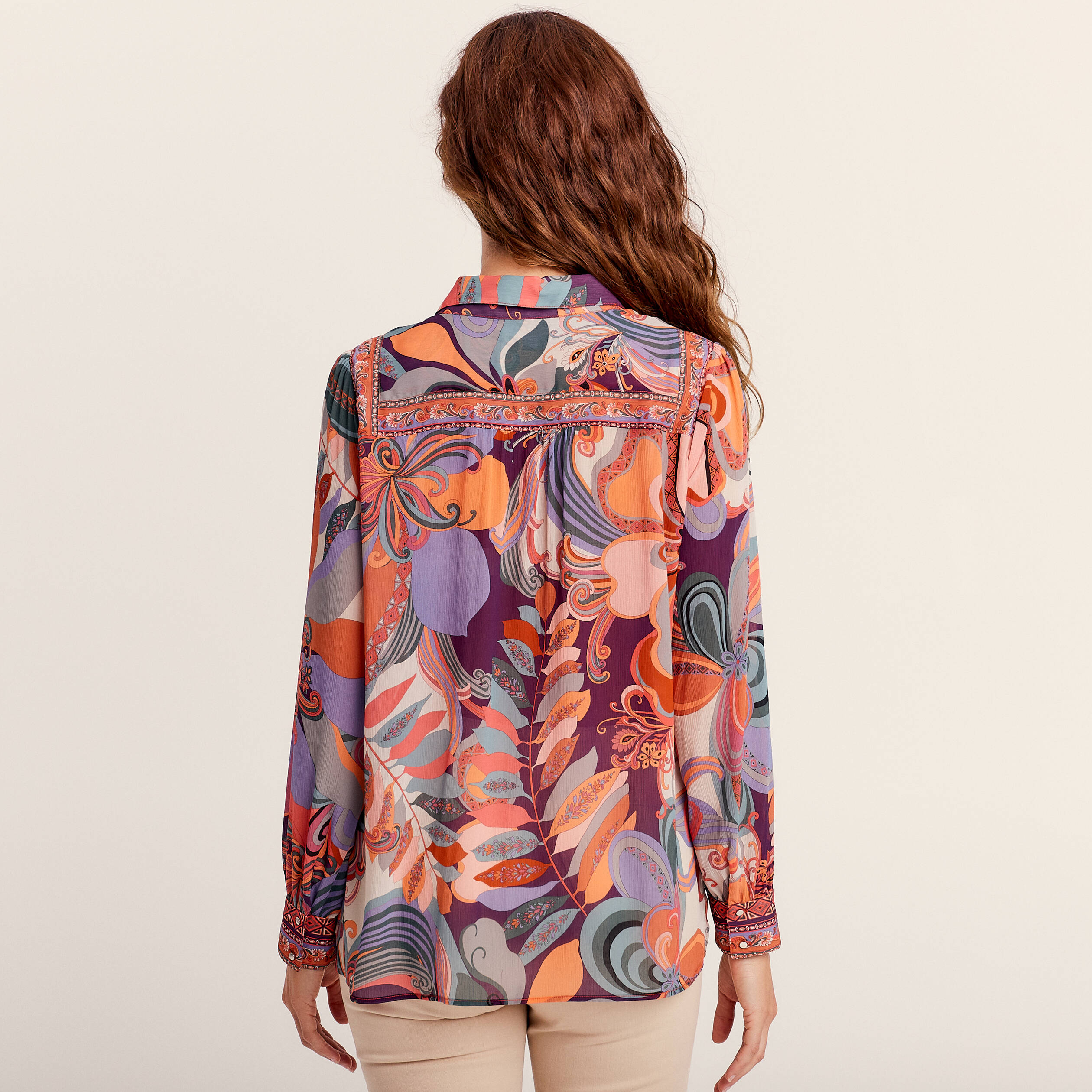 Chemise manches longues fluide orange femme