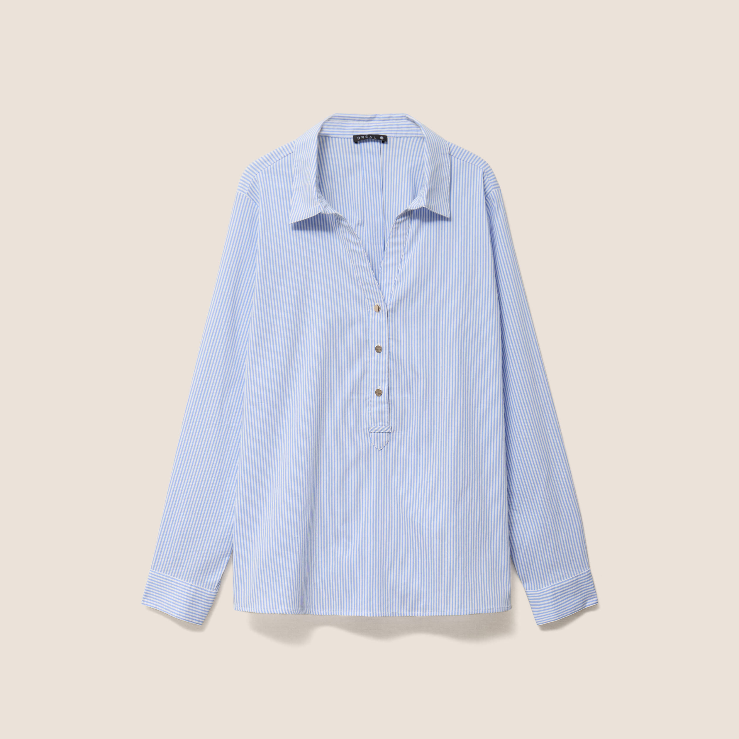 Blouse ample col chemise manches longues bleu femme