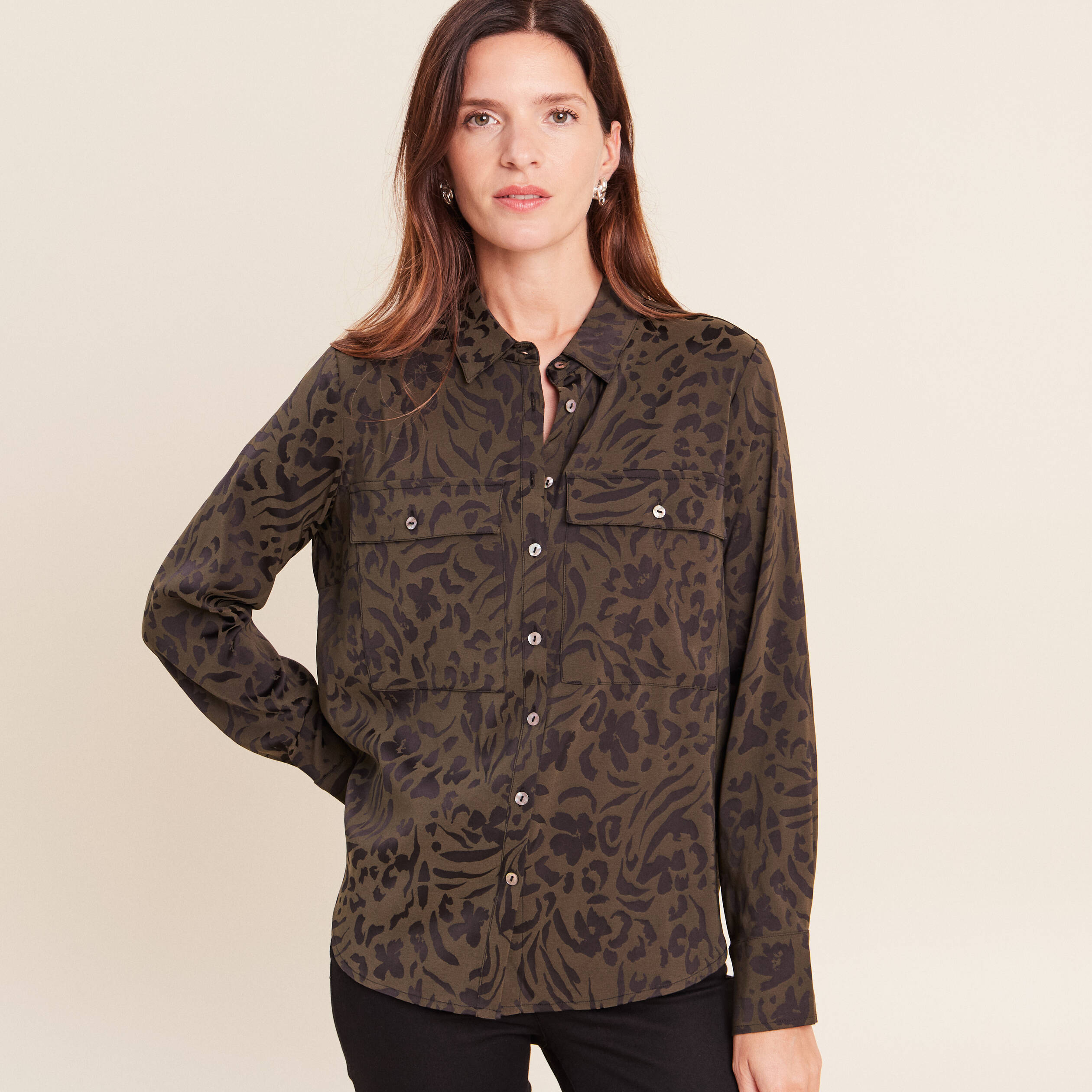 Chemise manches longues vert femme