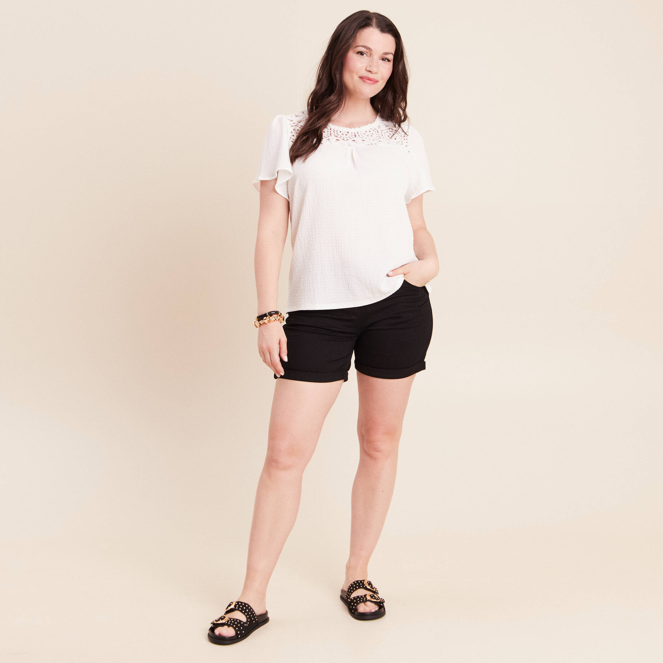 T-shirt manches courtes ecru femme