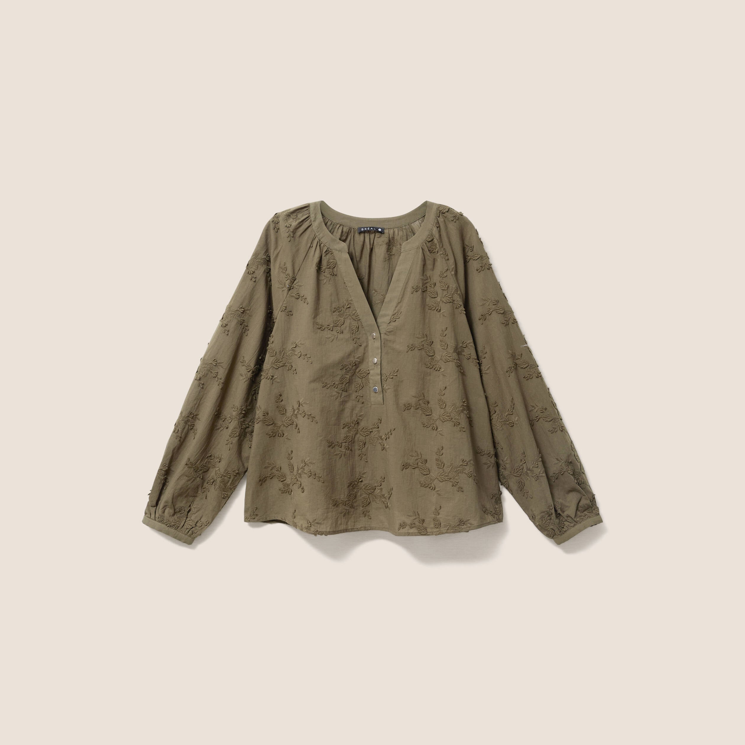 Blouse ample manches longues fluide vert kaki femme