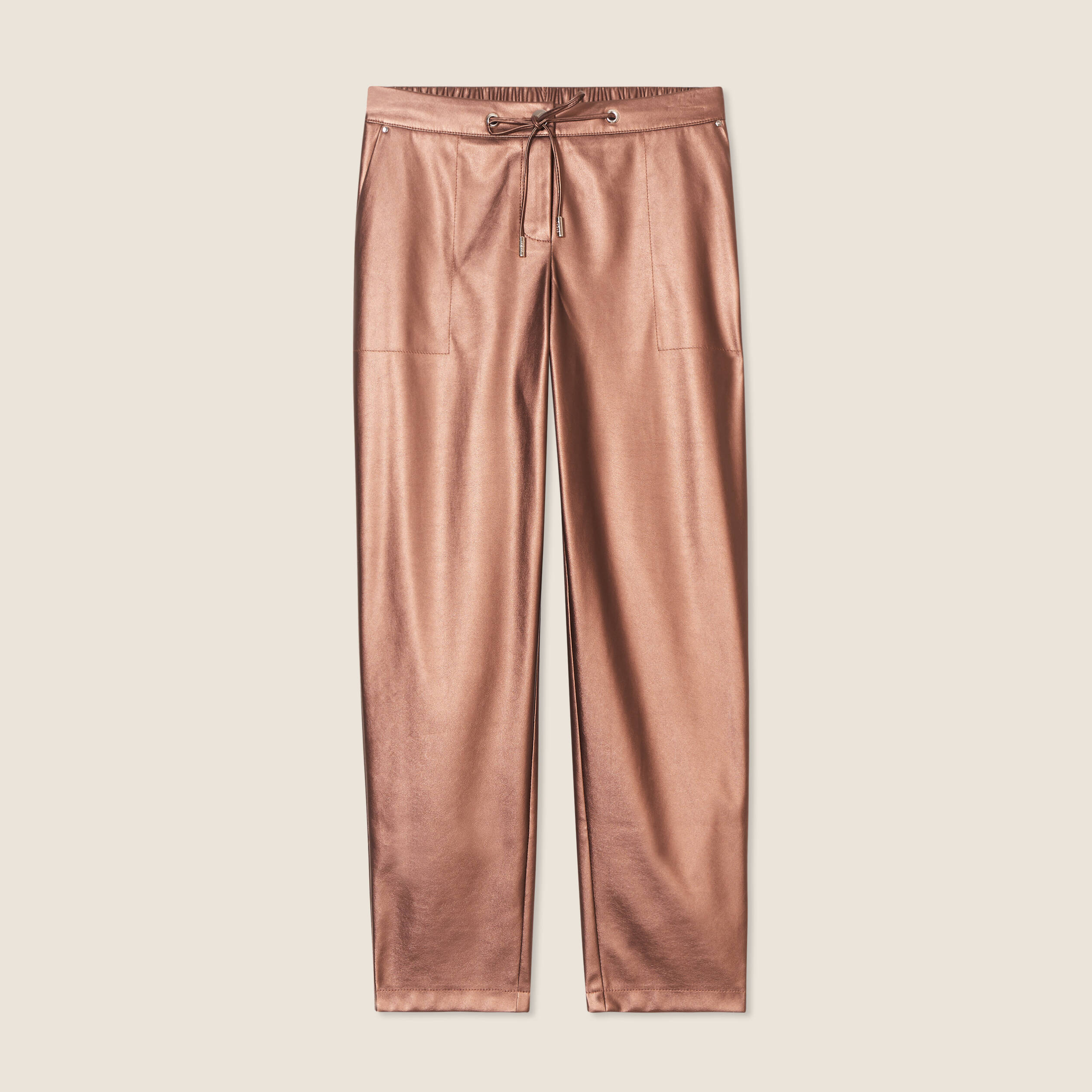 Pantalon ample simili cuir couleur cuivre femme