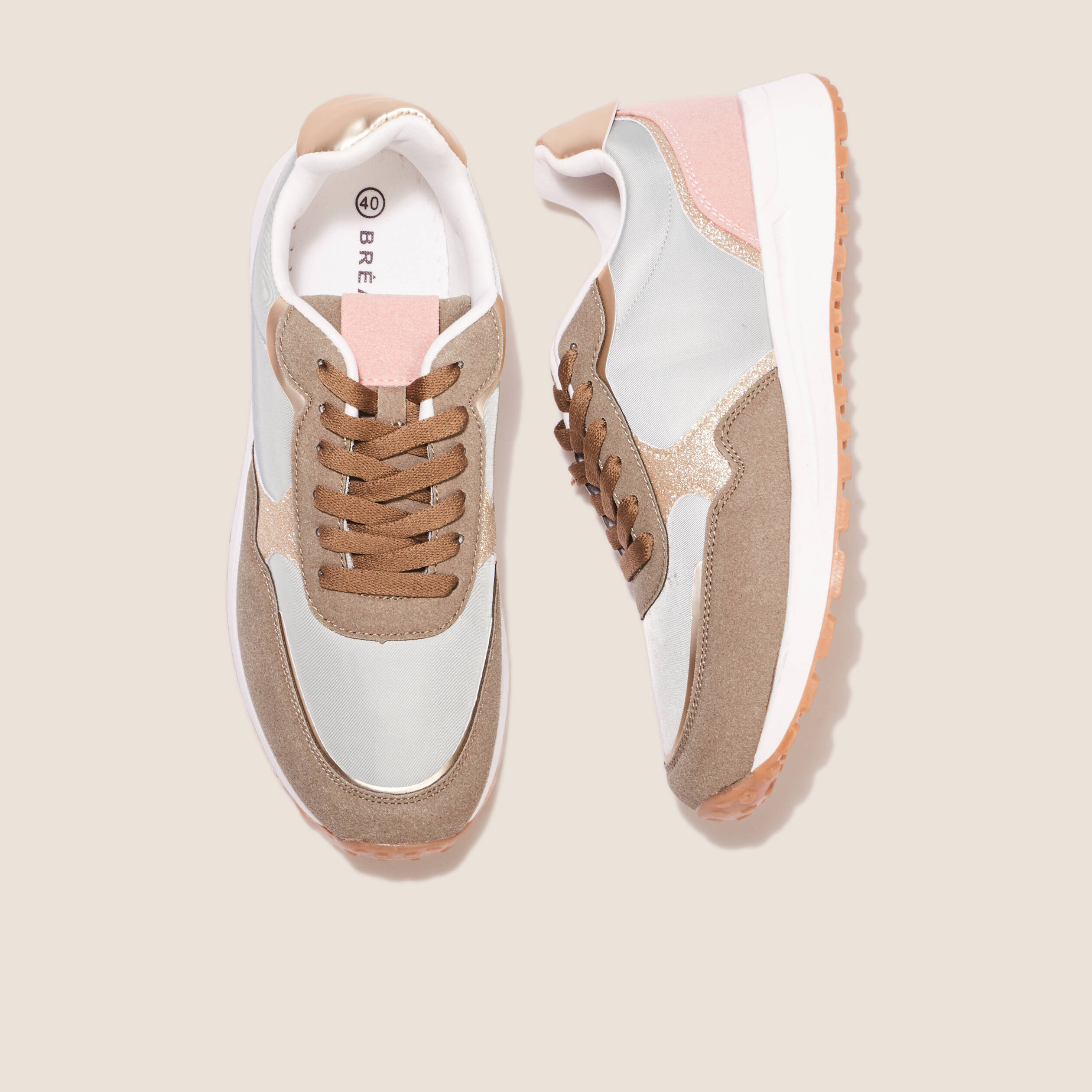 Baskets à lacets vert kaki femme
