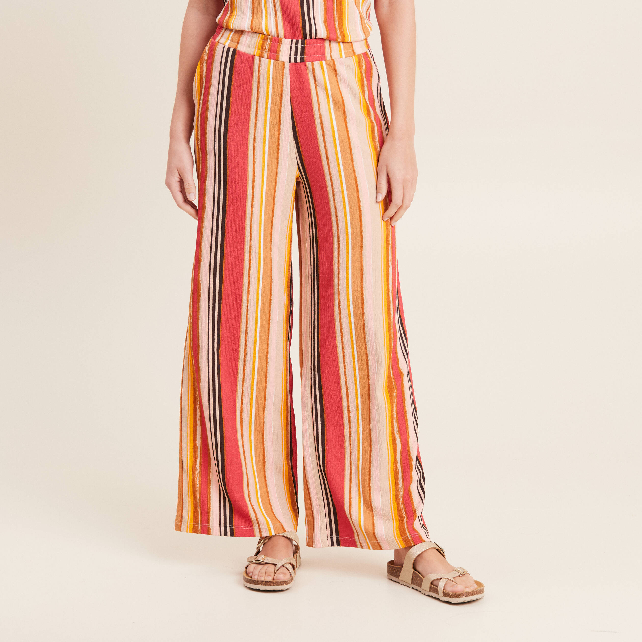 Pantalon flou 7/8ème rose cerise femme