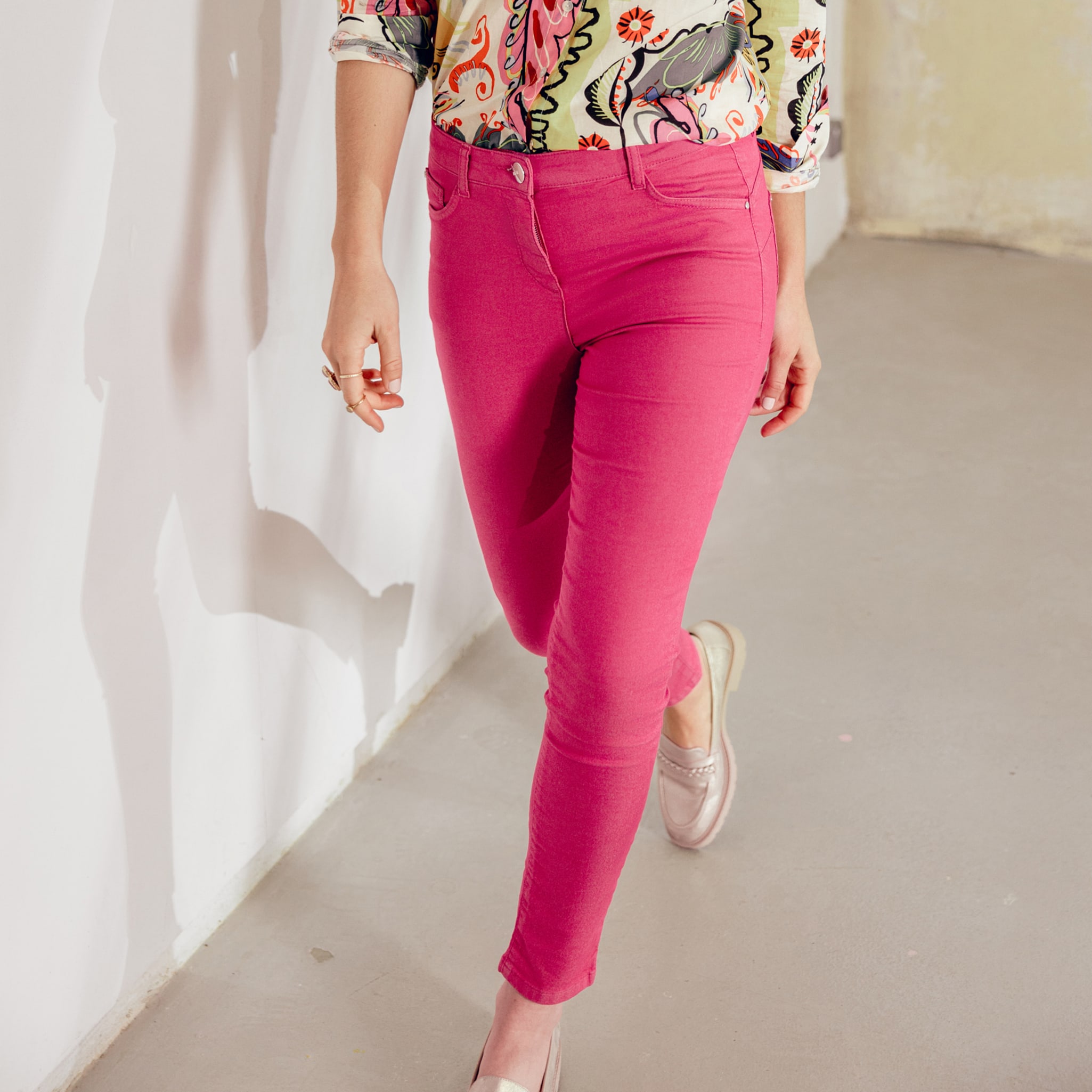 Pantalon leger taille standard 7 8eme rose fushia femme Breal