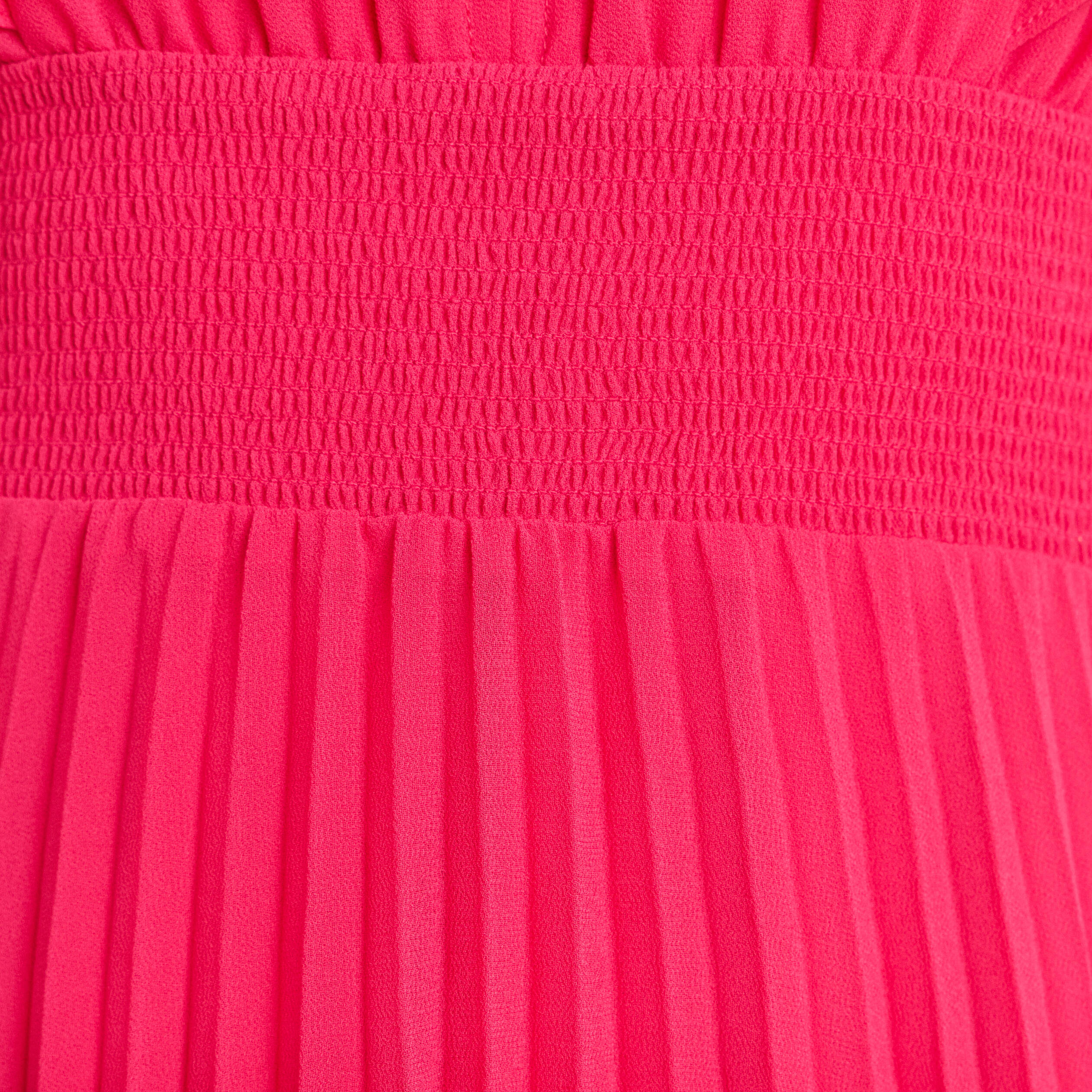 Robe longue &eacute;vas&eacute;e &agrave; volants rose fushia femme