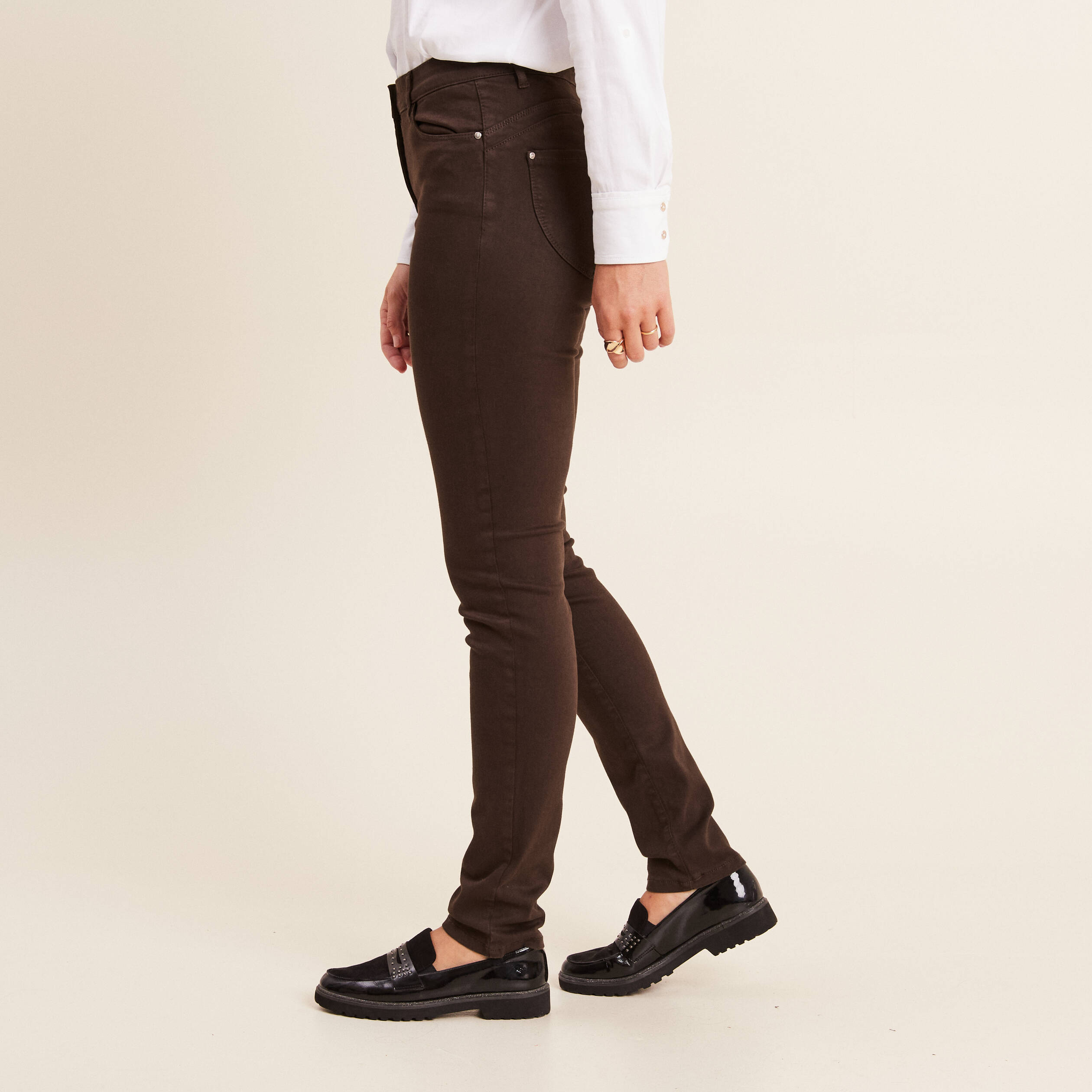 Jean femme marron taille haute sales
