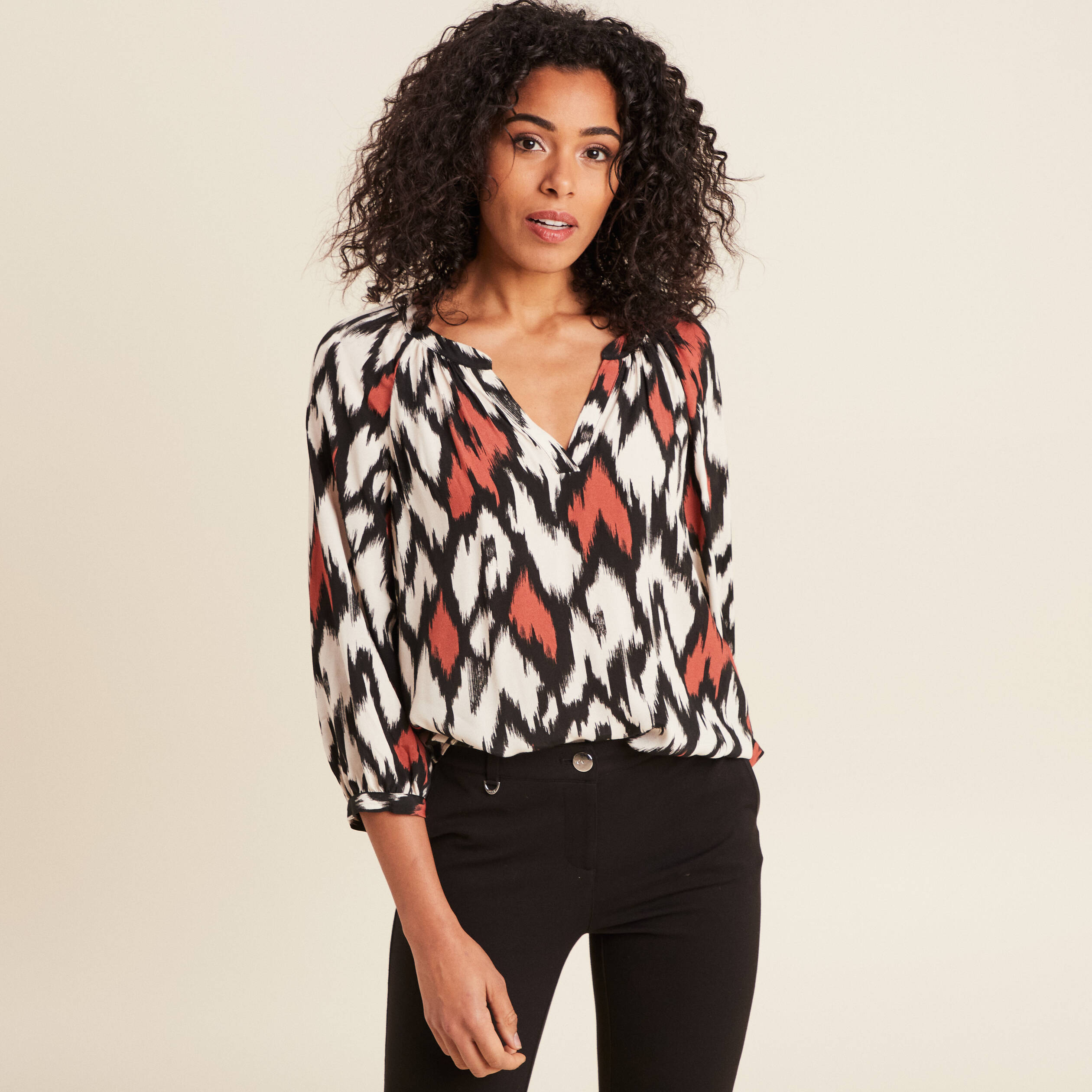 Blouse manches 3/4 orange femme