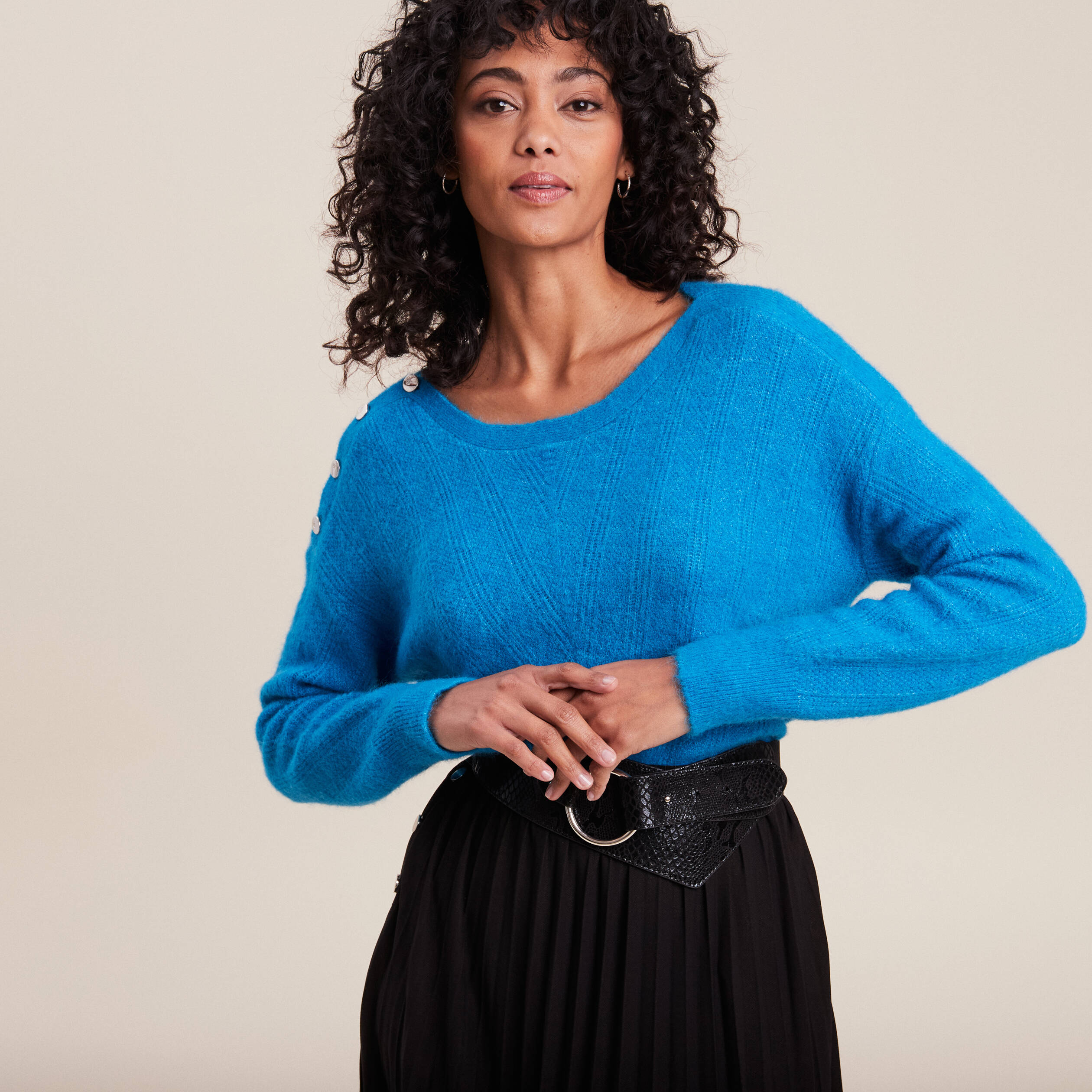 Pull manches longues bleu femme