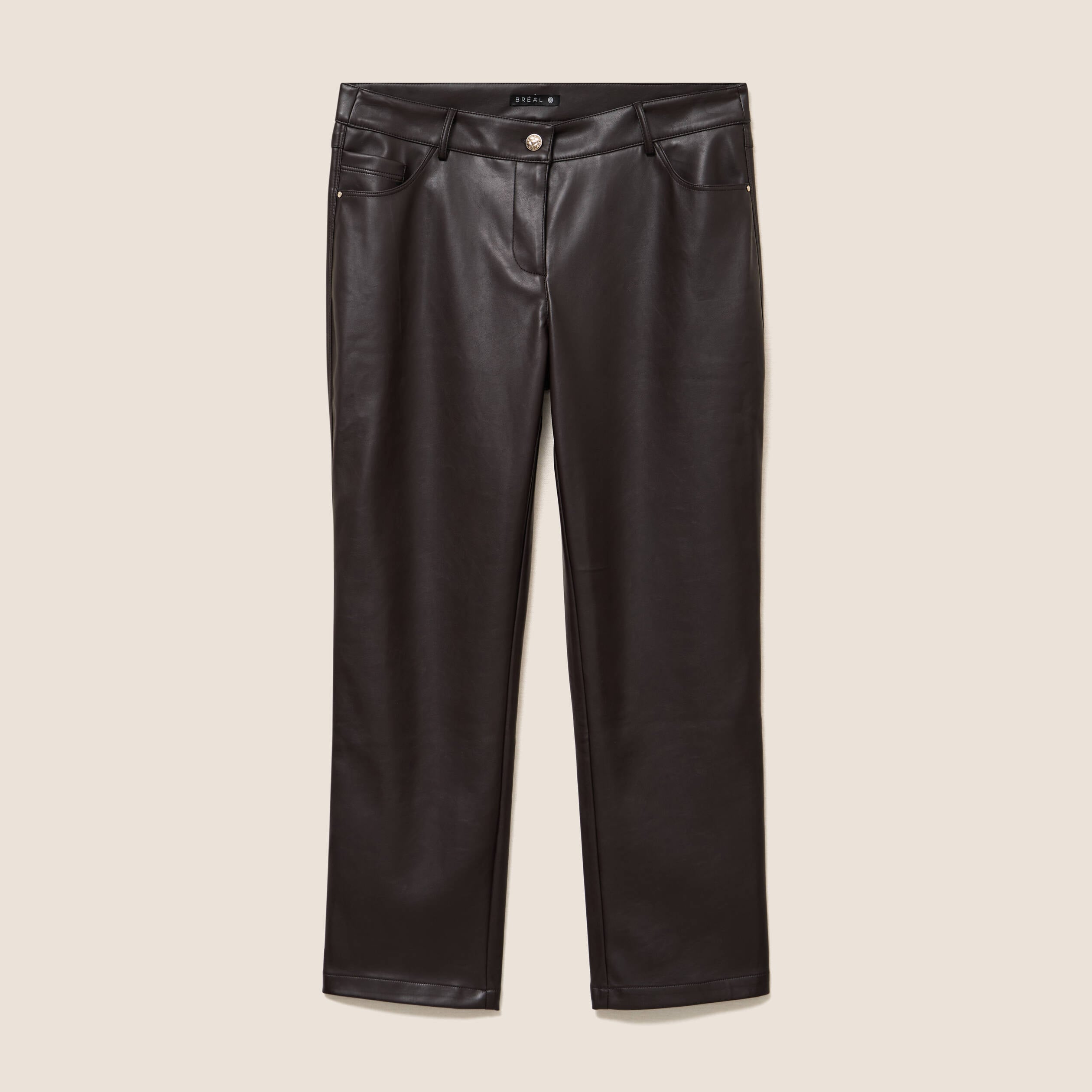 Pantalon droit 7/8&egrave;me taille bascul&eacute;e marron fonc&eacute; femme