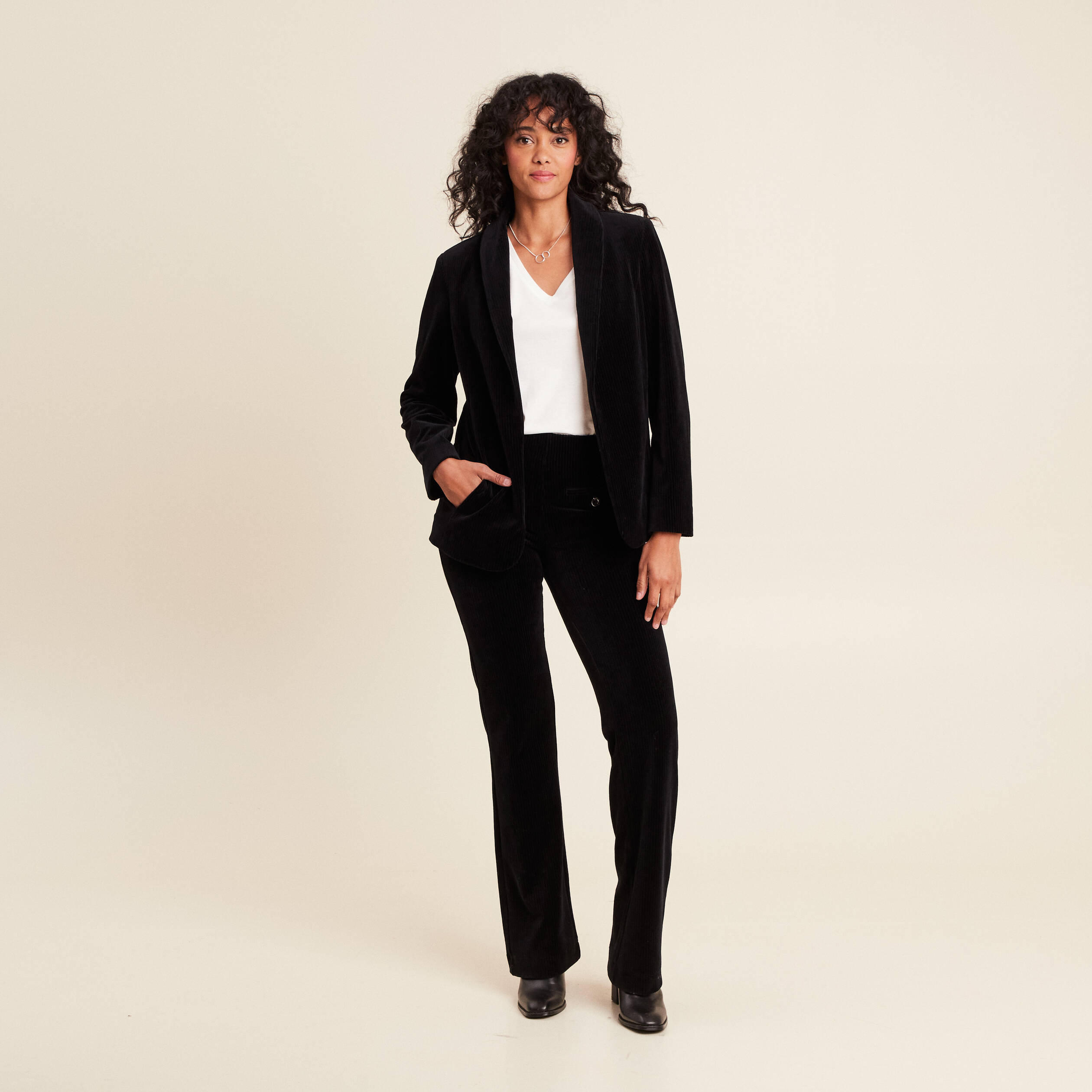 Tailleur Pantalon Coton Noir Femme Pantalon Large Taille Haute