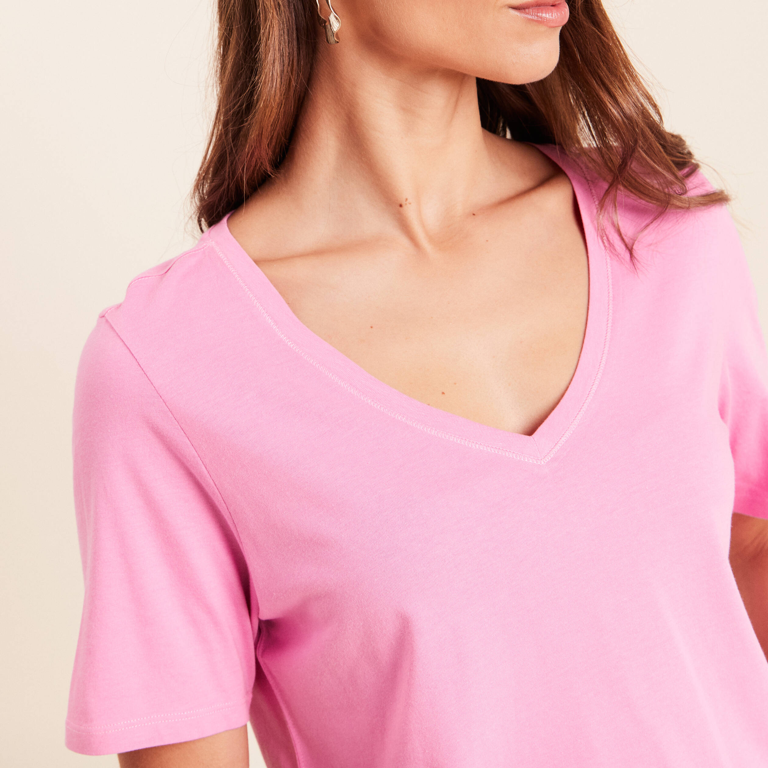 T-shirt manches courtes rose fushia femme