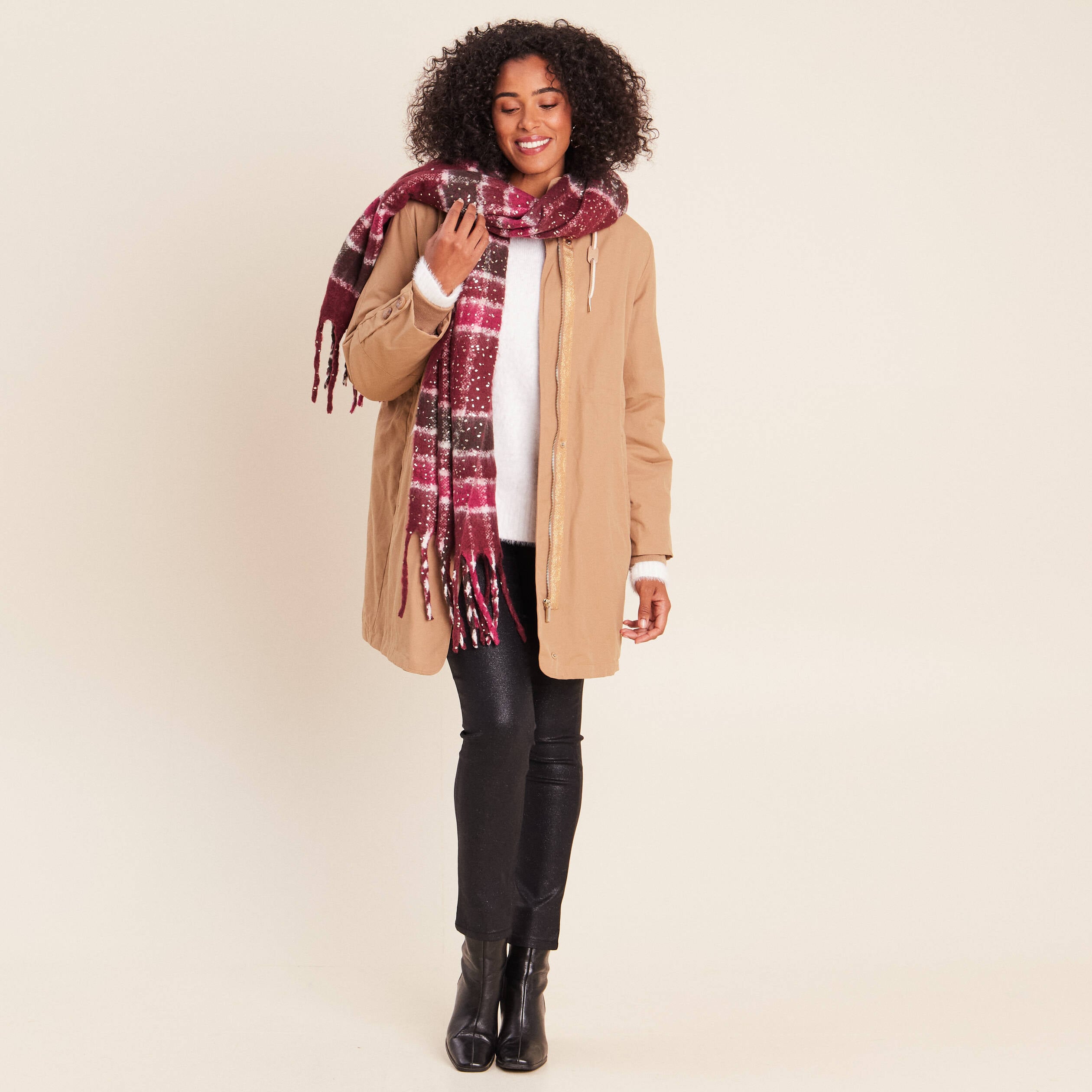 Parka &agrave; capuche taille ajustable taupe femme