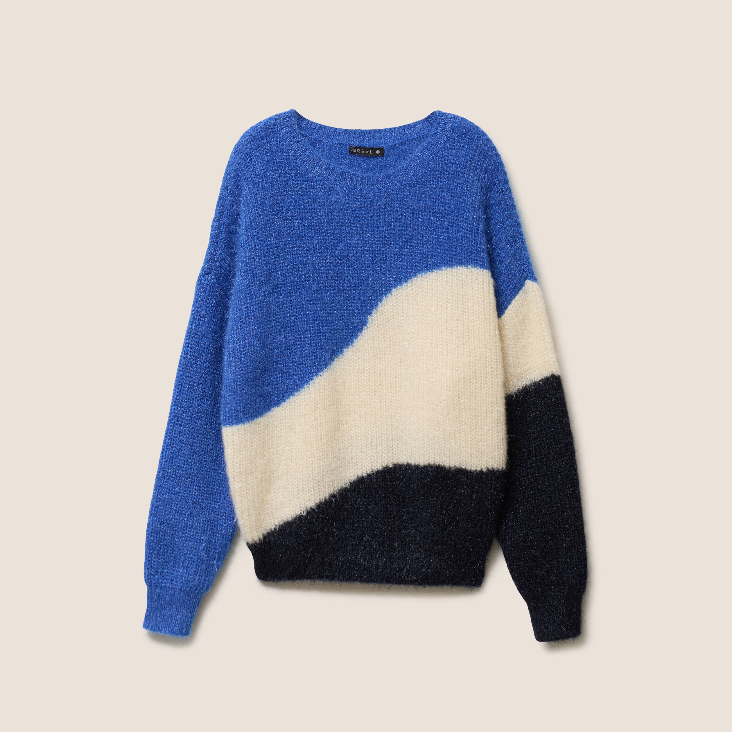 Pull col rond manches longues ecru femme