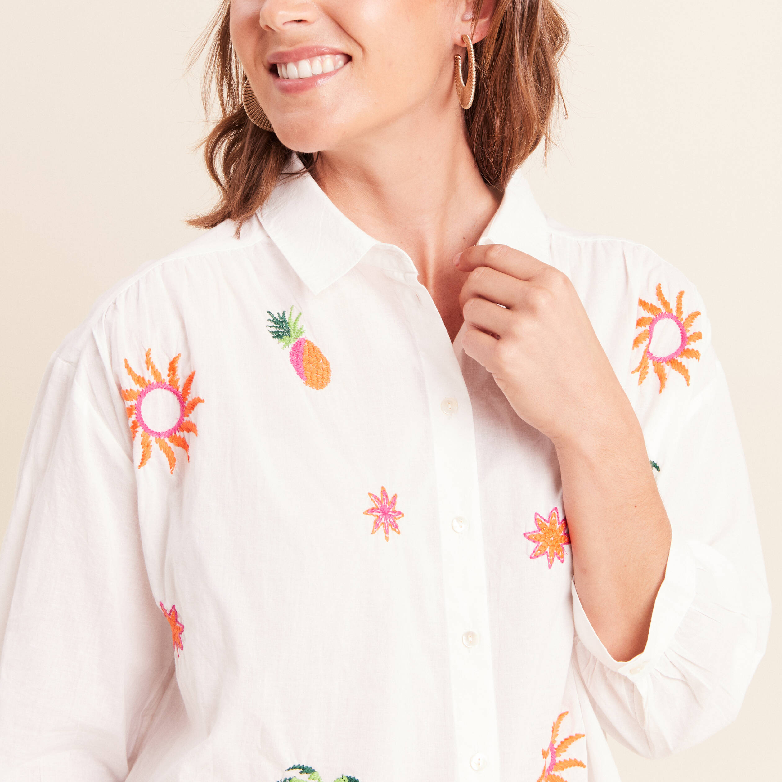 Chemise ample manches 3/4 col chemise ecru femme