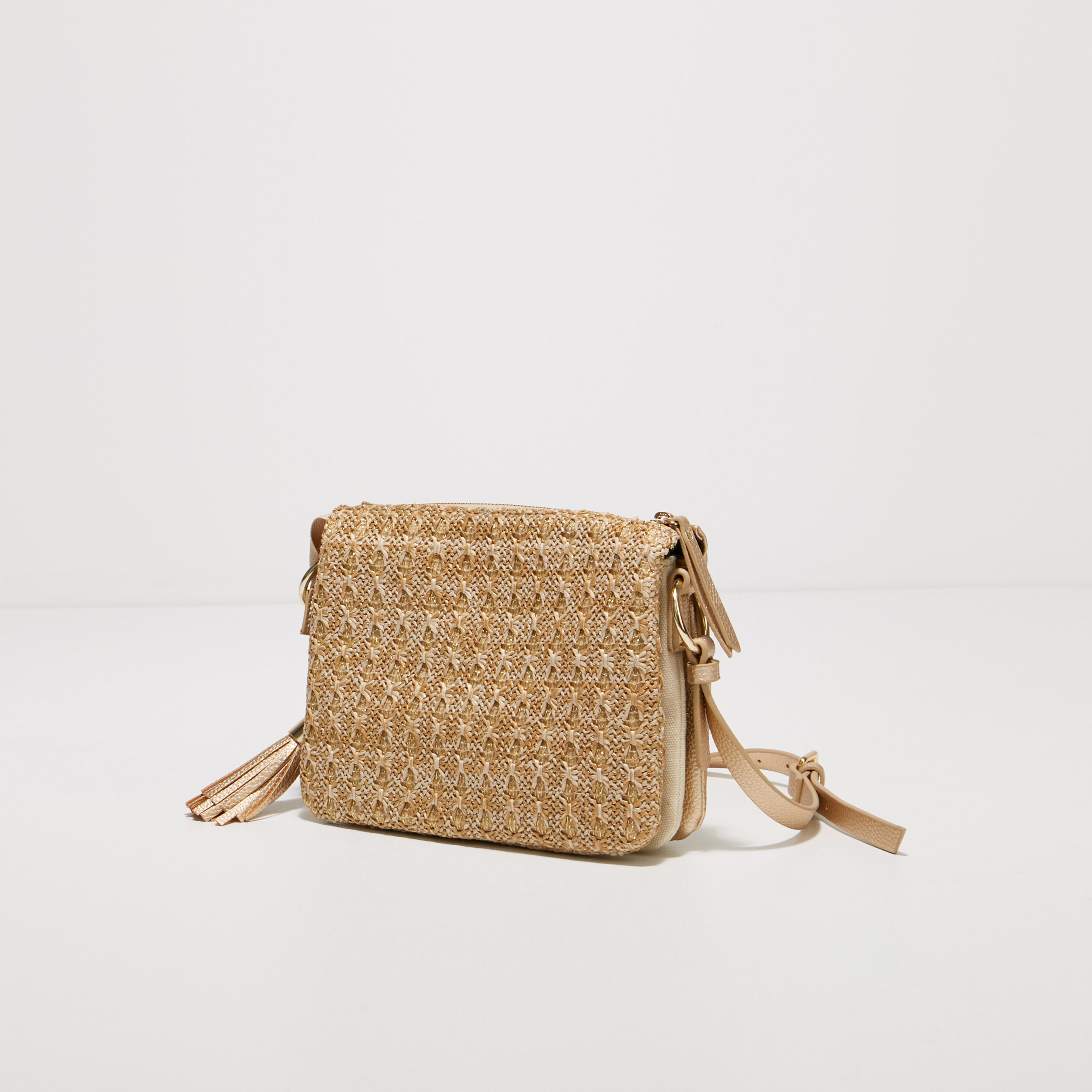 Sac pochette tress&eacute; ecru femme